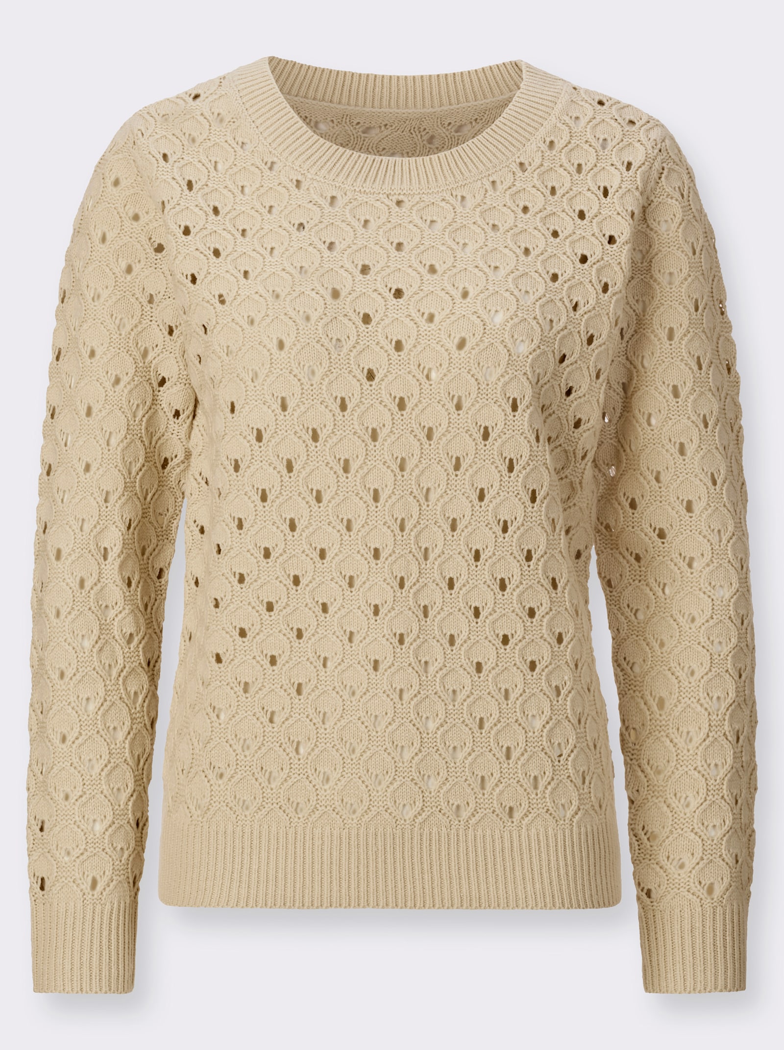 Ajourpullover mit Allover-Strickmuster - sand