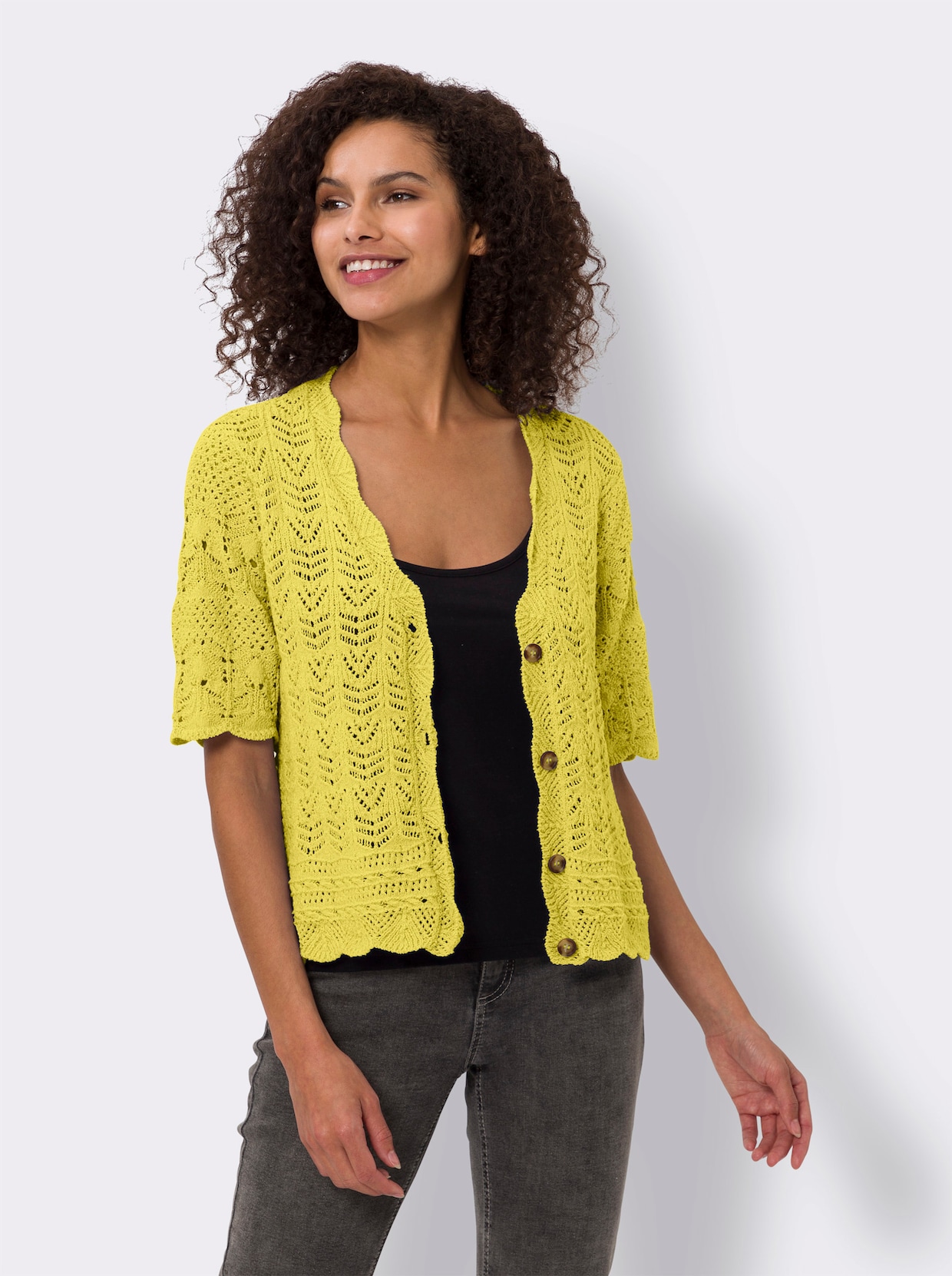 heine Ajourstrickjacke - limone