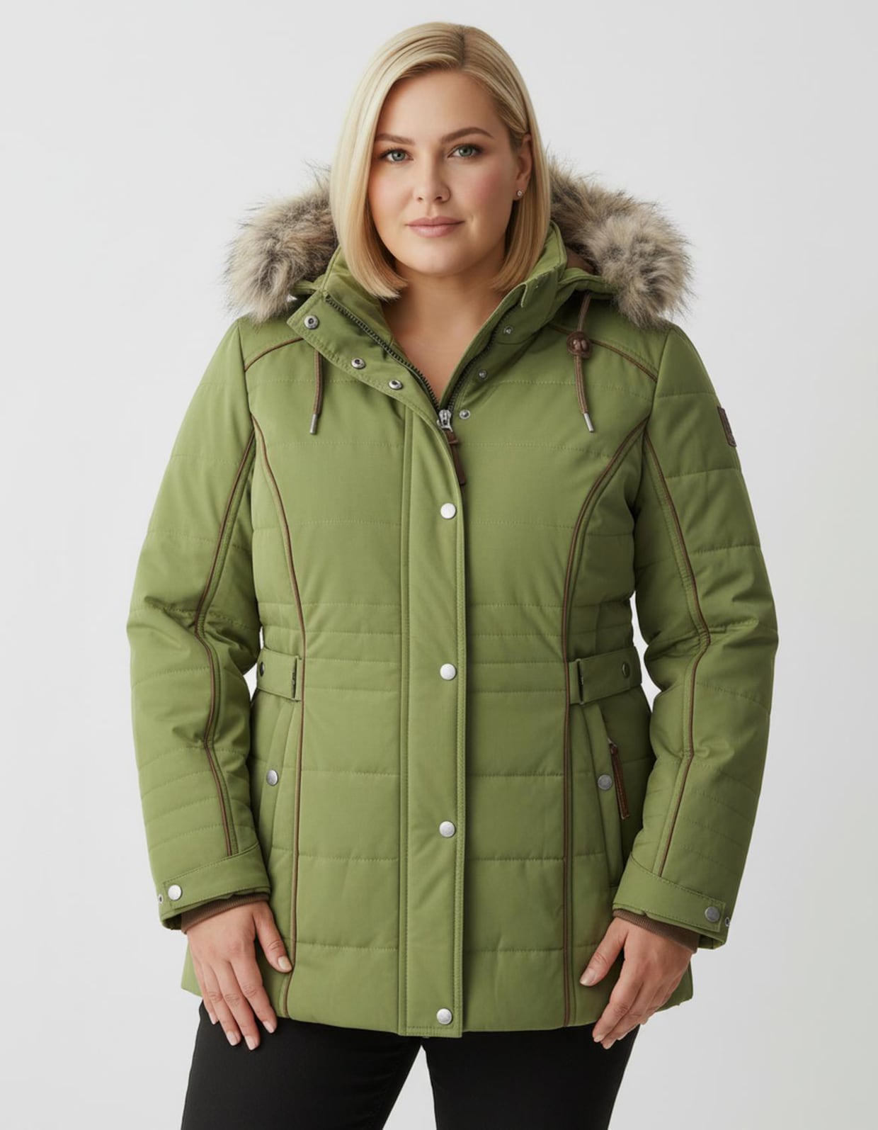 Steppjacke mit Pelz-Imitat, abknöpfbar - grün