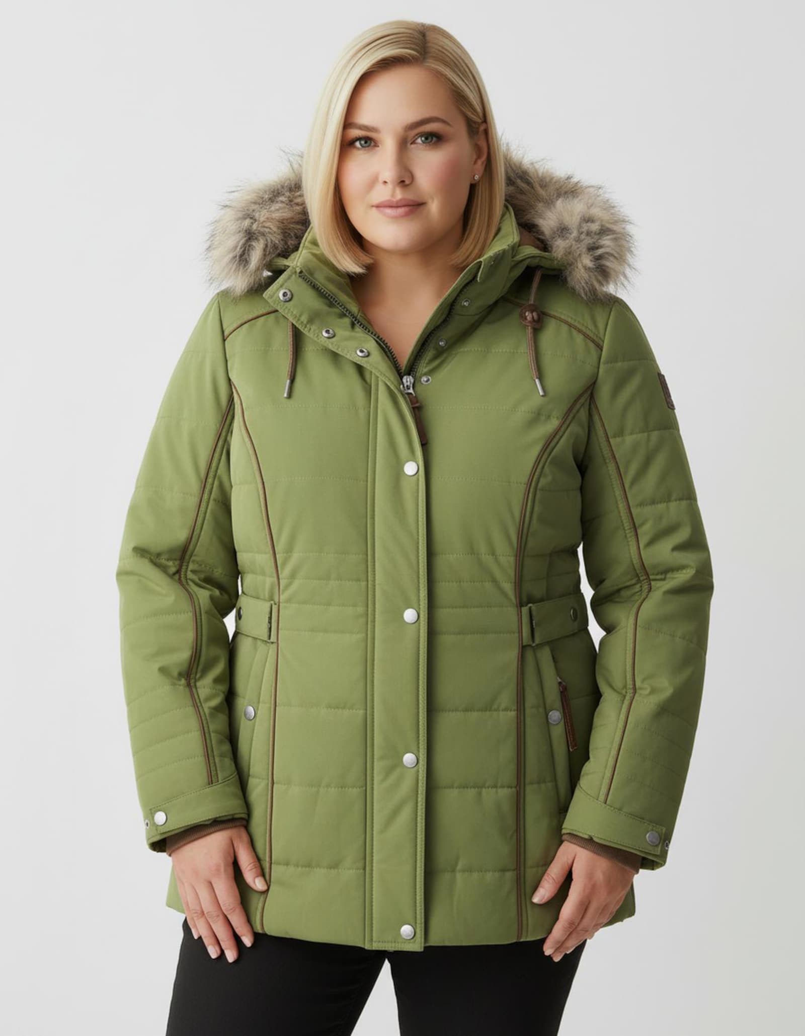 Steppjacke mit Pelz-Imitat, abknöpfbar - grün