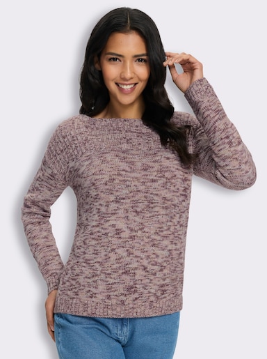 Langarm-Pullover in Melange-Optik - burgund-ecru-meliert