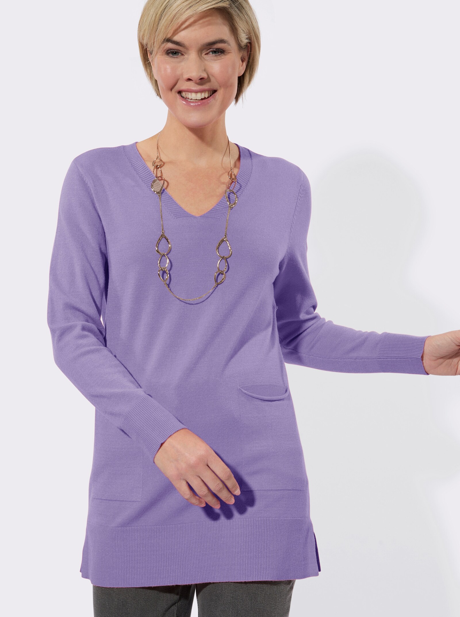 Longpullover mit V-Ausschnitt - lavendel