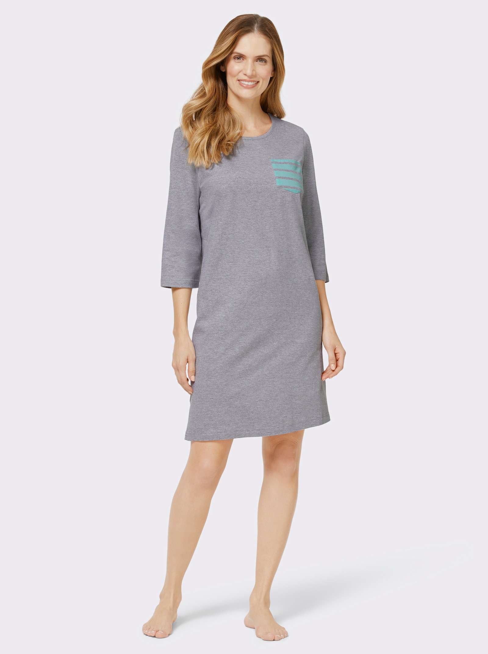 wäschepur Sleepshirts im Baumwoll-Mix - grau-meliert + mint