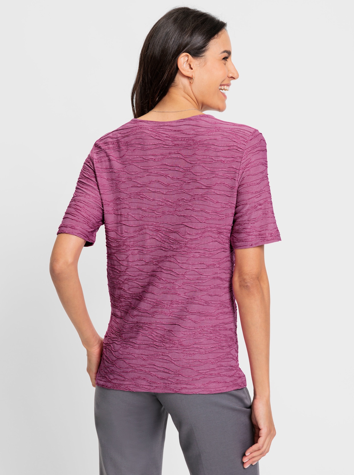 Shirt met V-hals - magenta gemêleerd