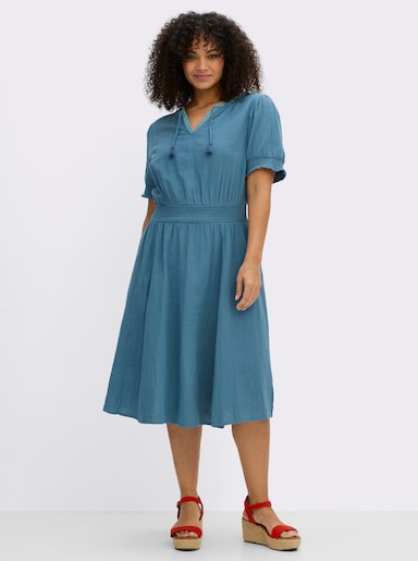 sheego Tunikakleid mit V-Ausschnitt und Bindebändern - topas-ozean