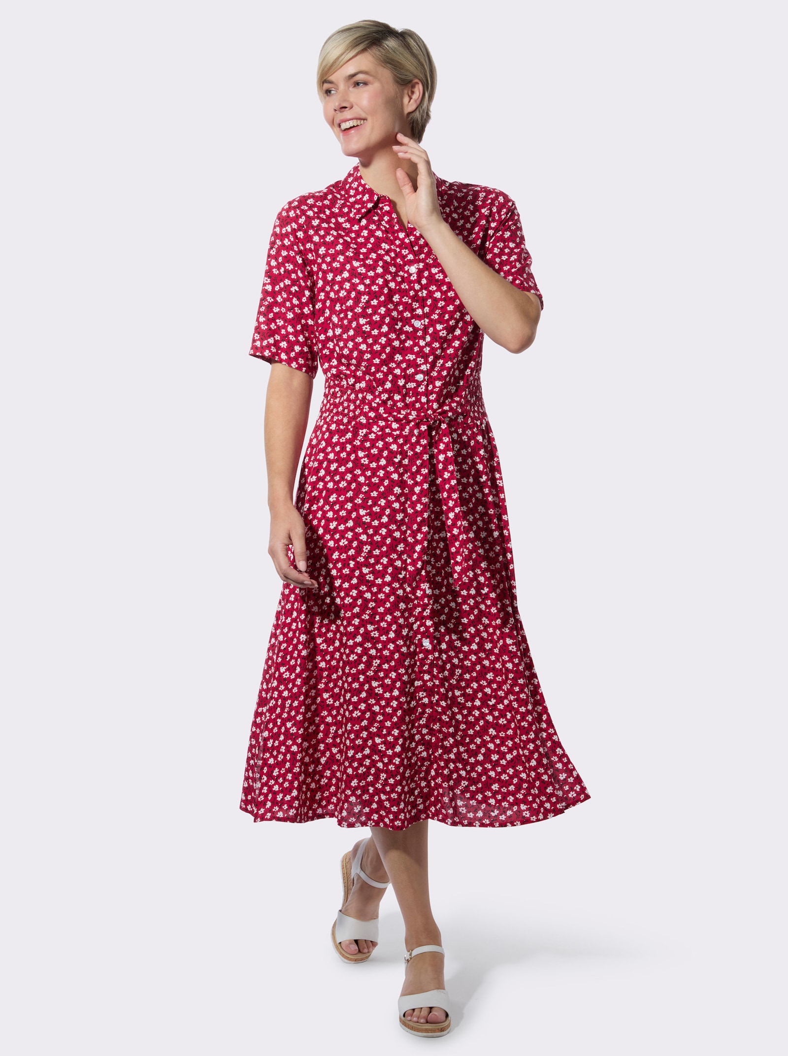 Blusenkleid im floralem Dessin - kirsche-weiß-bedruckt
