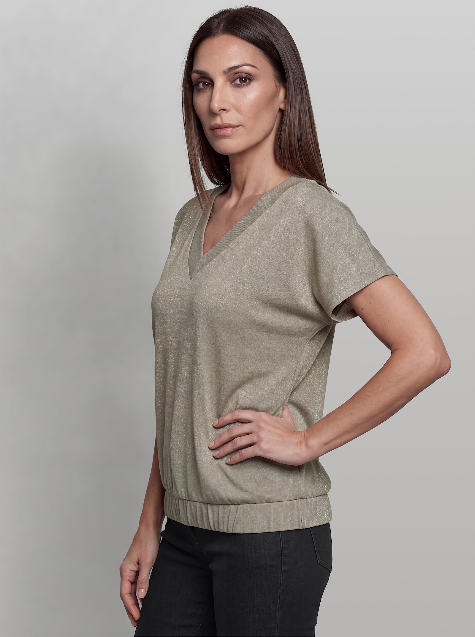 heine Fledermausshirt mit Glanzgarn - schlamm