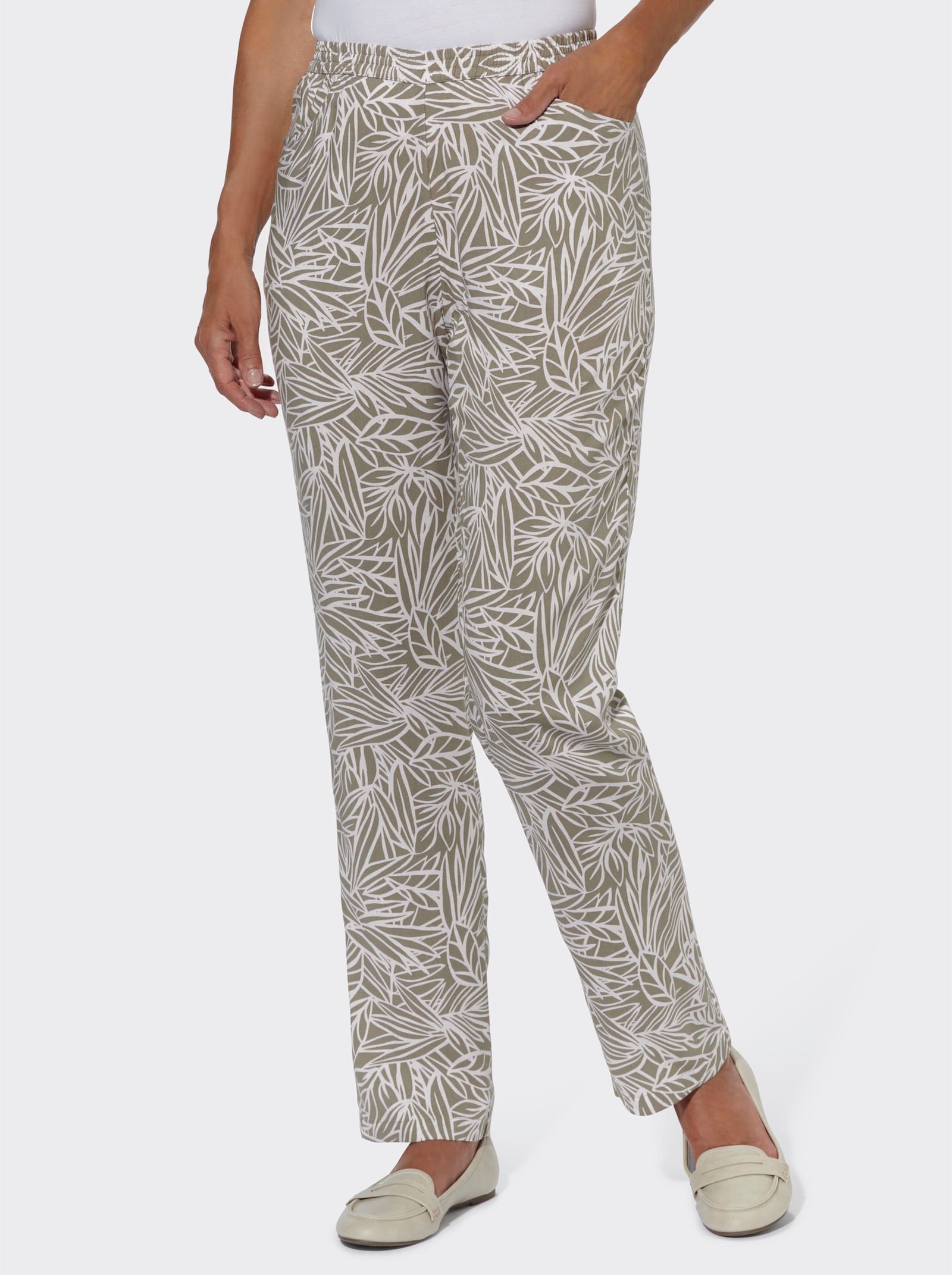 Schlupfhose aus reiner Viskose - schlamm-ecru-bedruckt