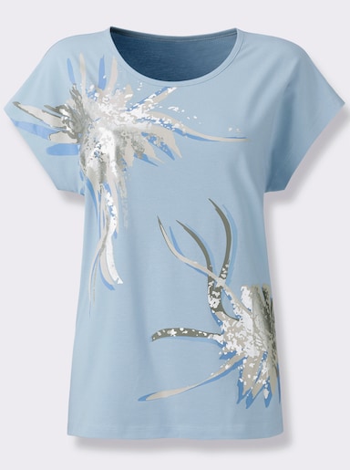 Kurzarmshirt mit silberfarbigem Druck - eisblau-silberfarben-bedruckt