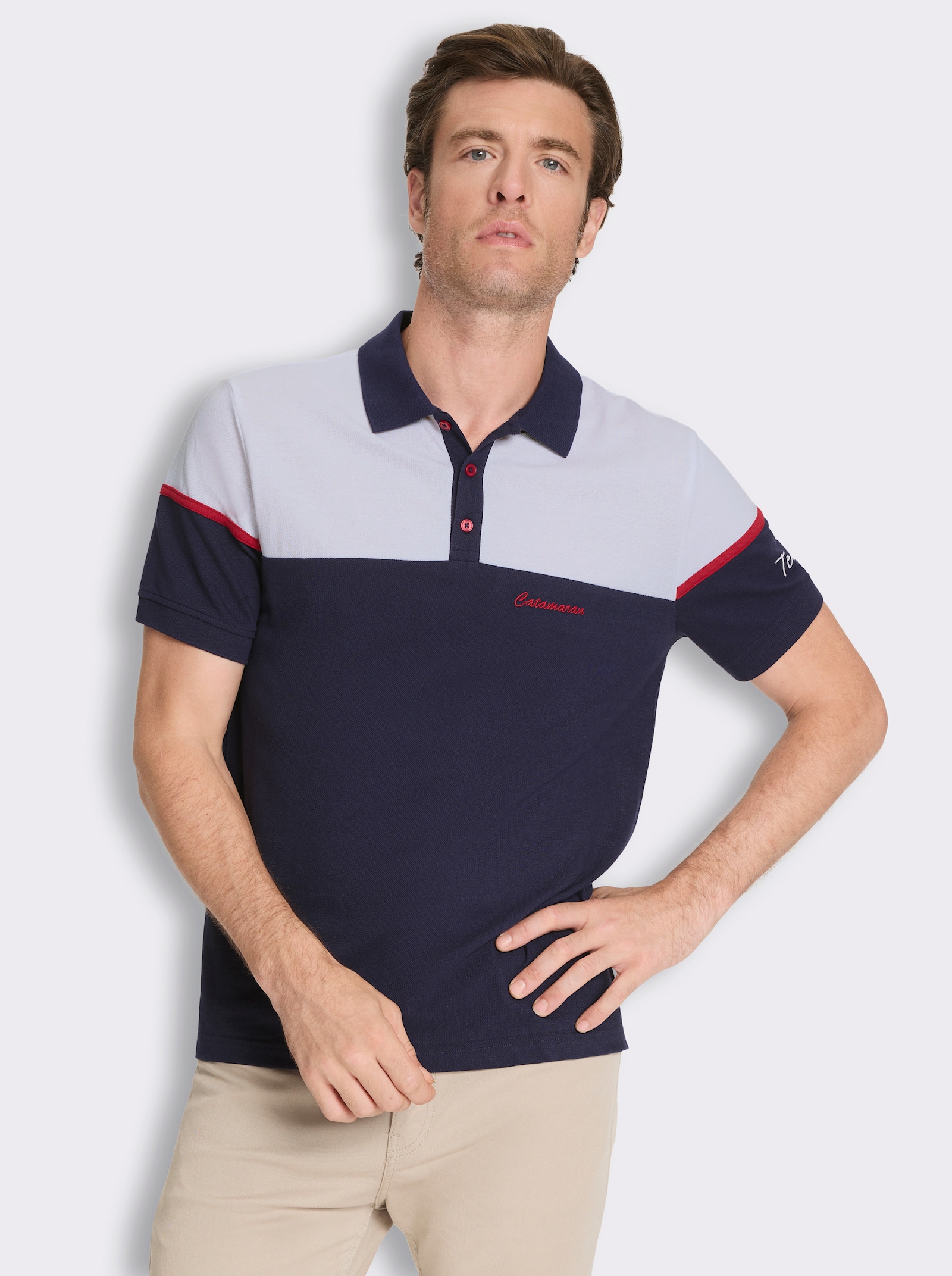 Poloshirt mit Colour-Blocking - marine-weiß