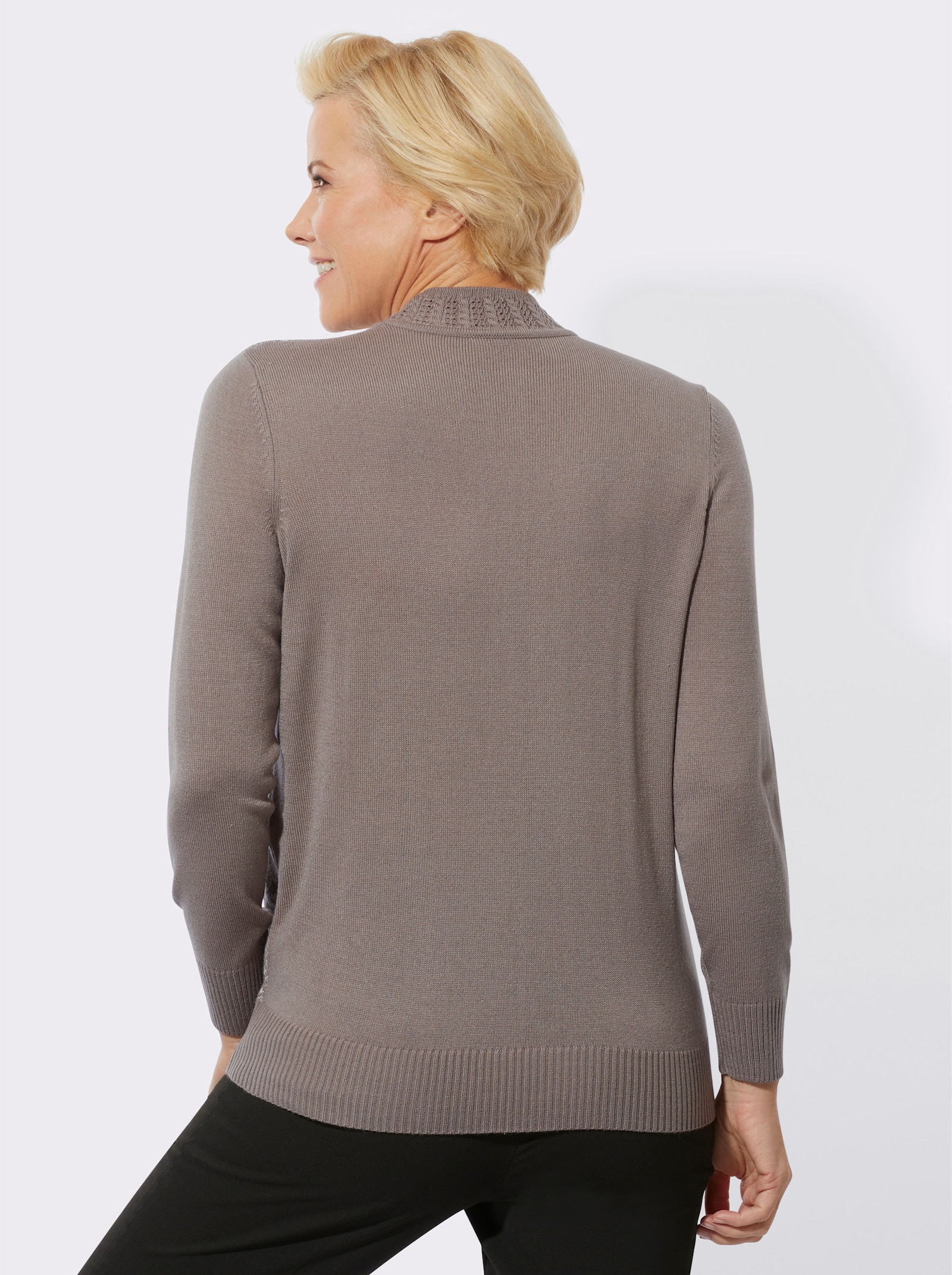 Stehkragenpullover mit Intarsienmuster - taupe-ecru-gemustert