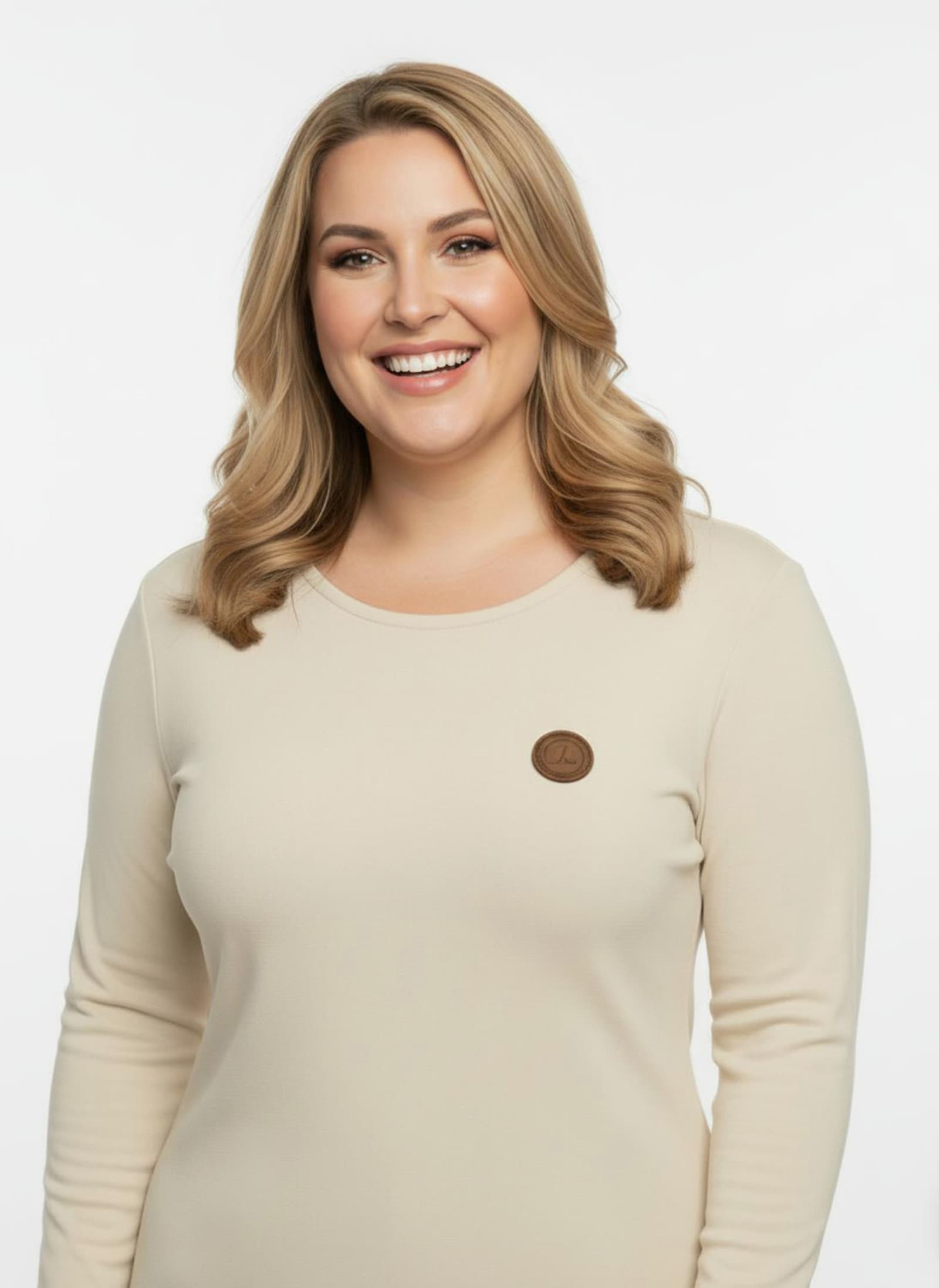 Longsleeve mit paspeliertem Rundhals-Ausschnitt - elfenbein