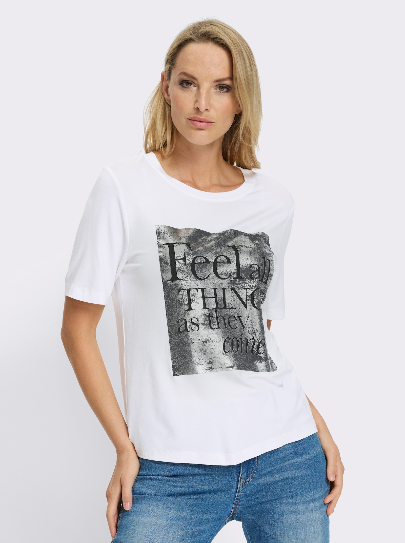 heine T-shirt à manches courtes avec imprimé argenté - écru