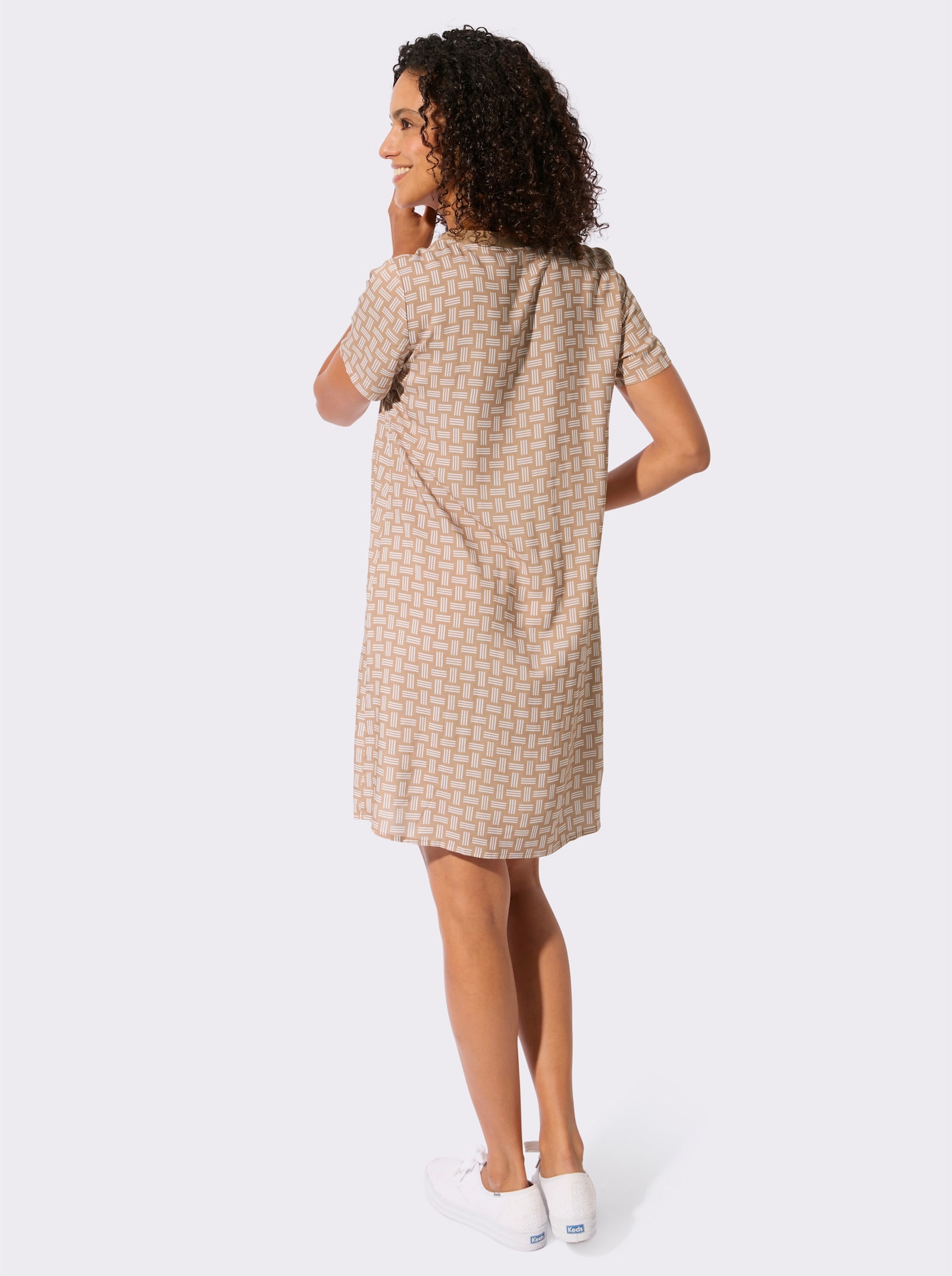 Webkleid in figurfreundlicher A-Linie - camel-ecru-bedruckt