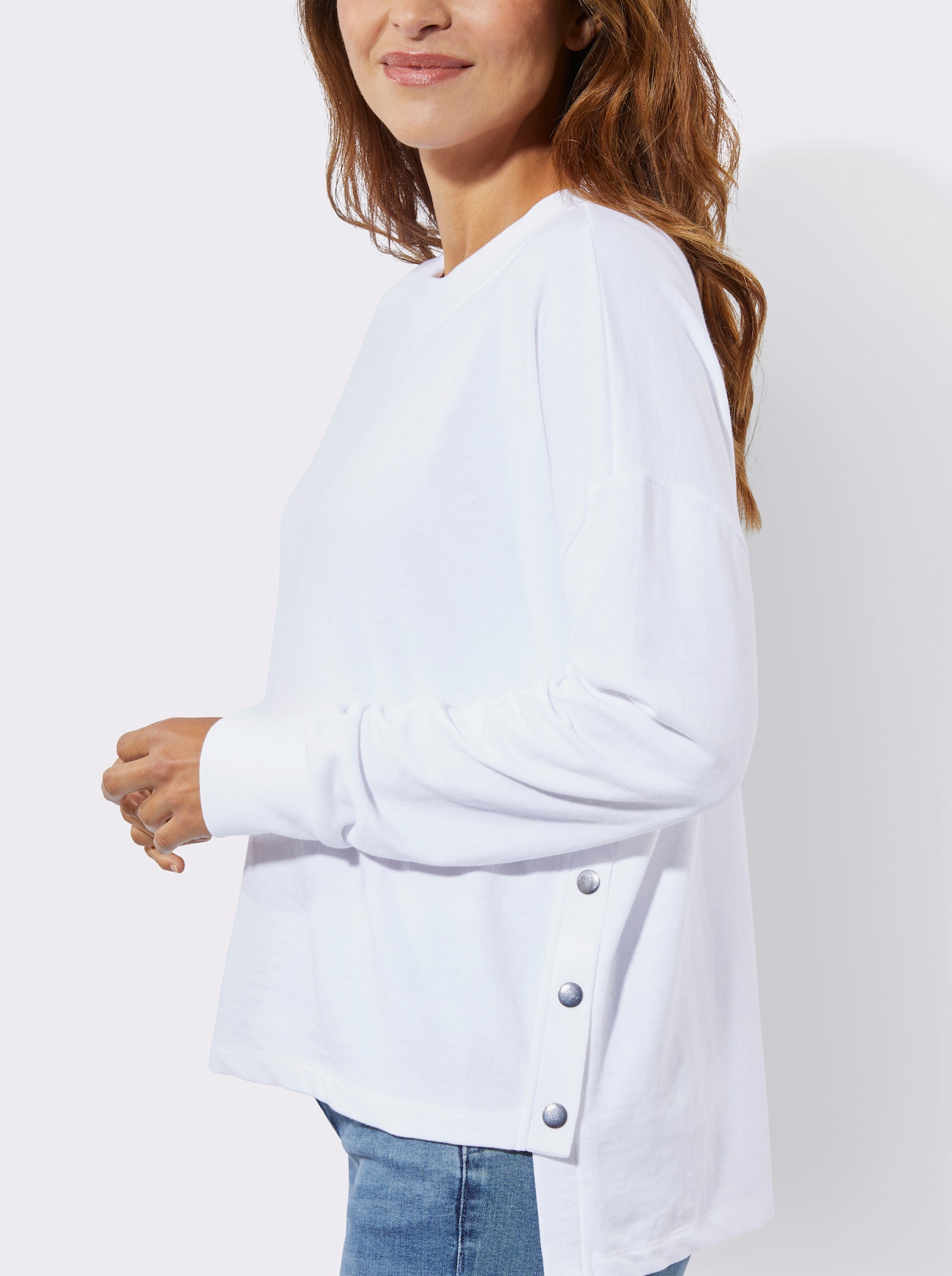 Sweatshirt mit seitlicher Druckknopfleiste - weiß