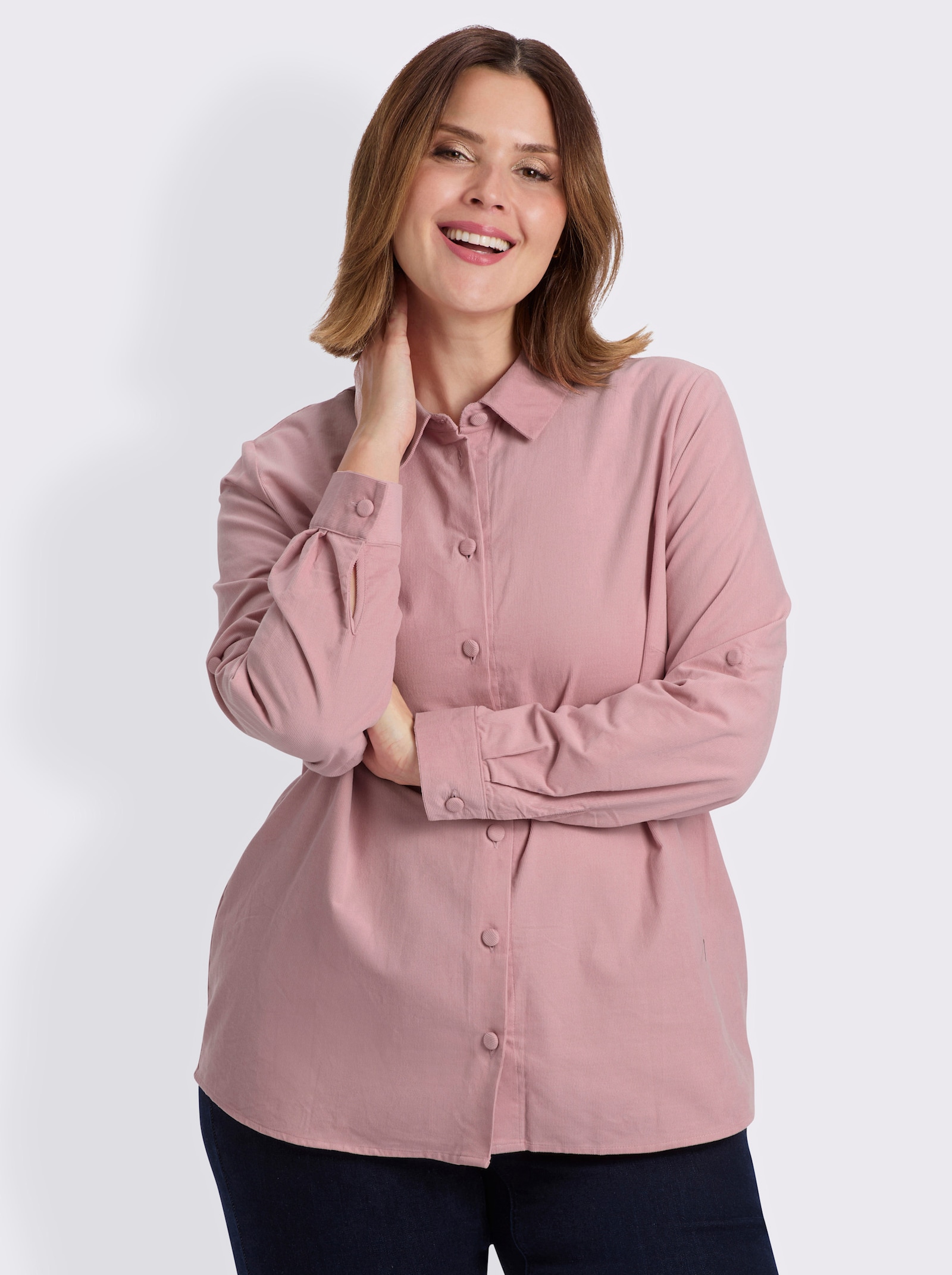 Hemdbluse in Cord-Qualität - hortensie