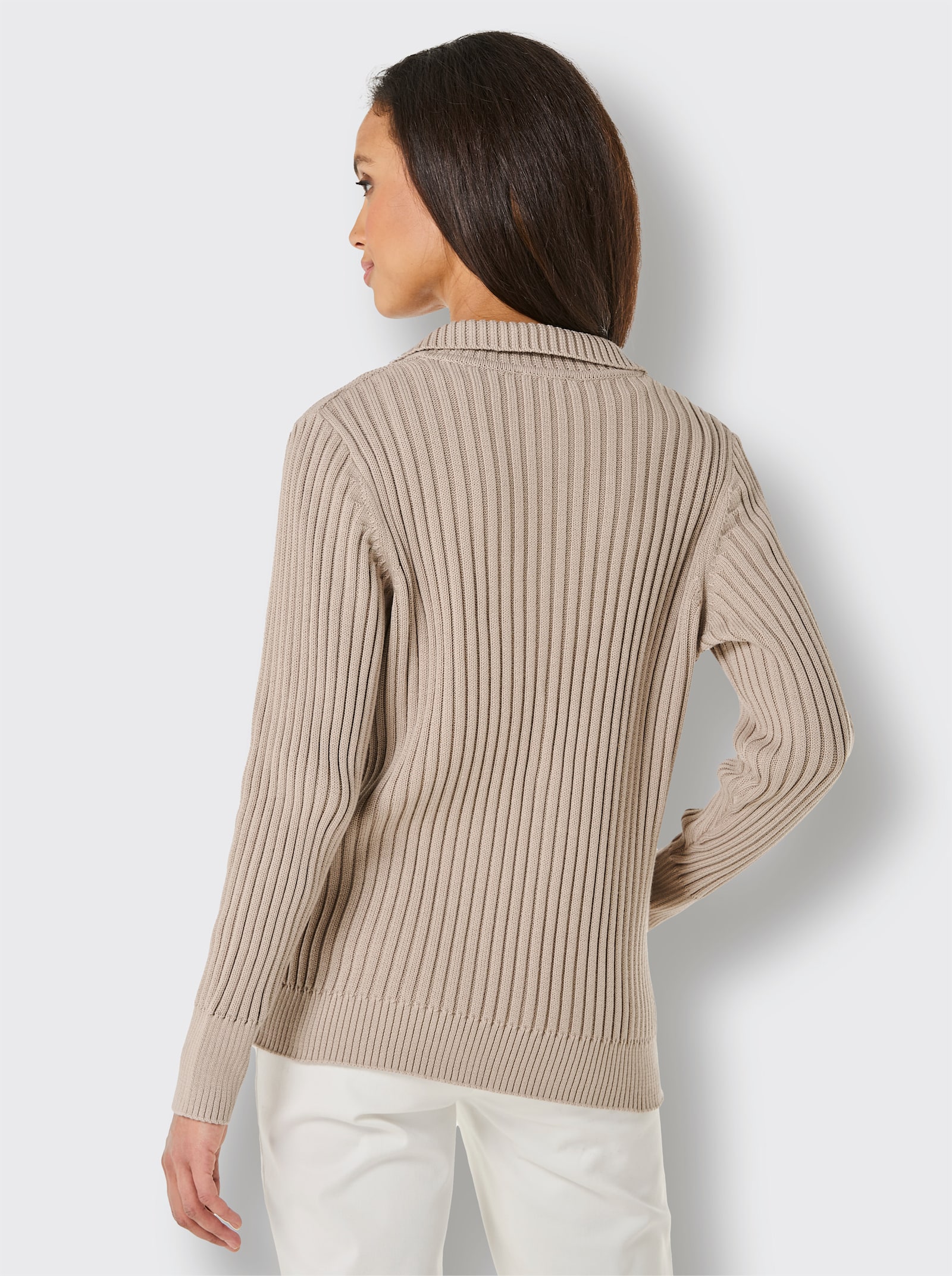 CREATION L PREMIUM Strickjacke mit diagonalem Strickmuster - sesam