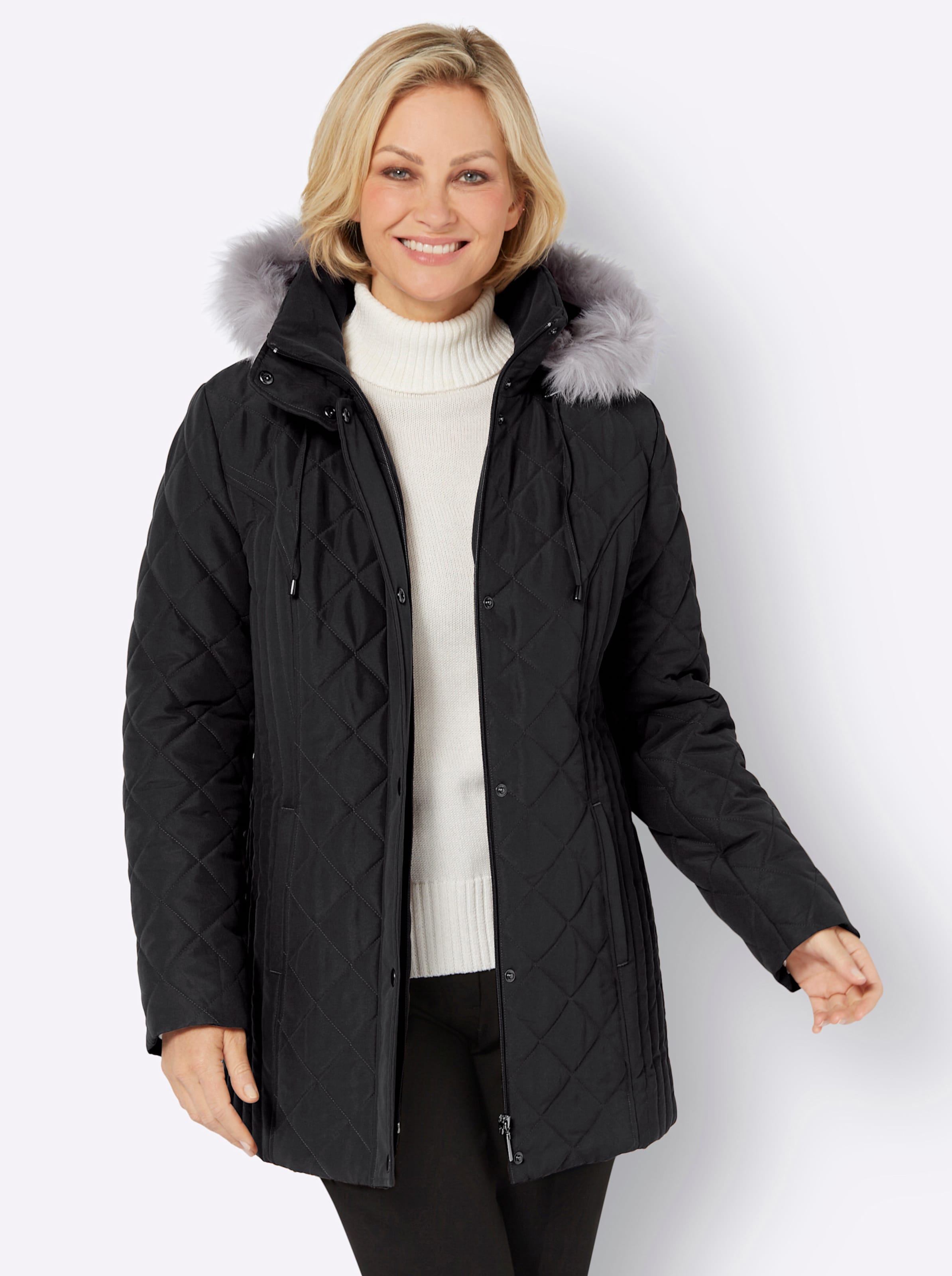 Witt Damen Steppjacke mit abnehmbarer Kapuze, schwarz