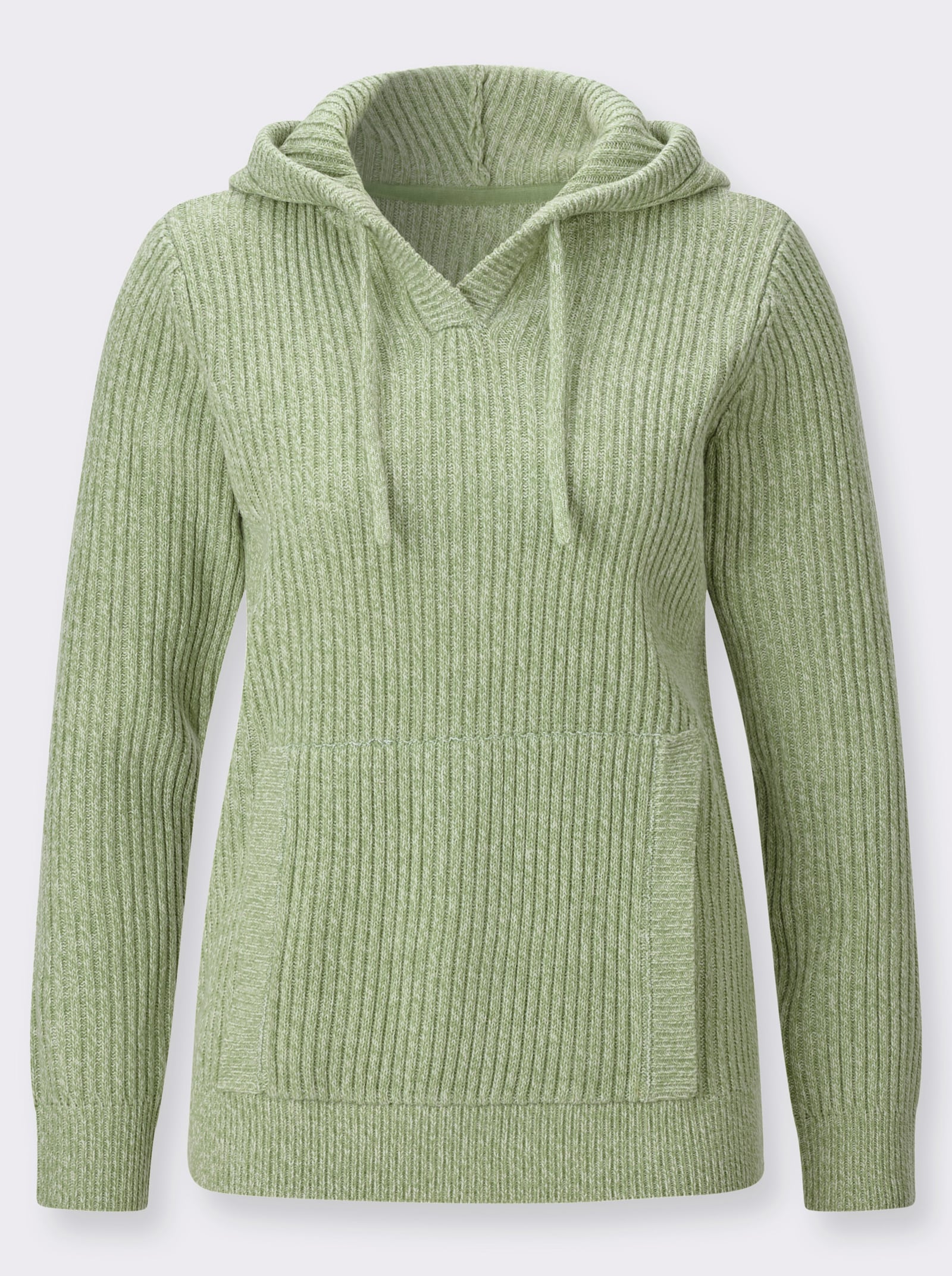 Kapuzenpullover in Rippen-Optik - eucalyptus-champagner-meliert