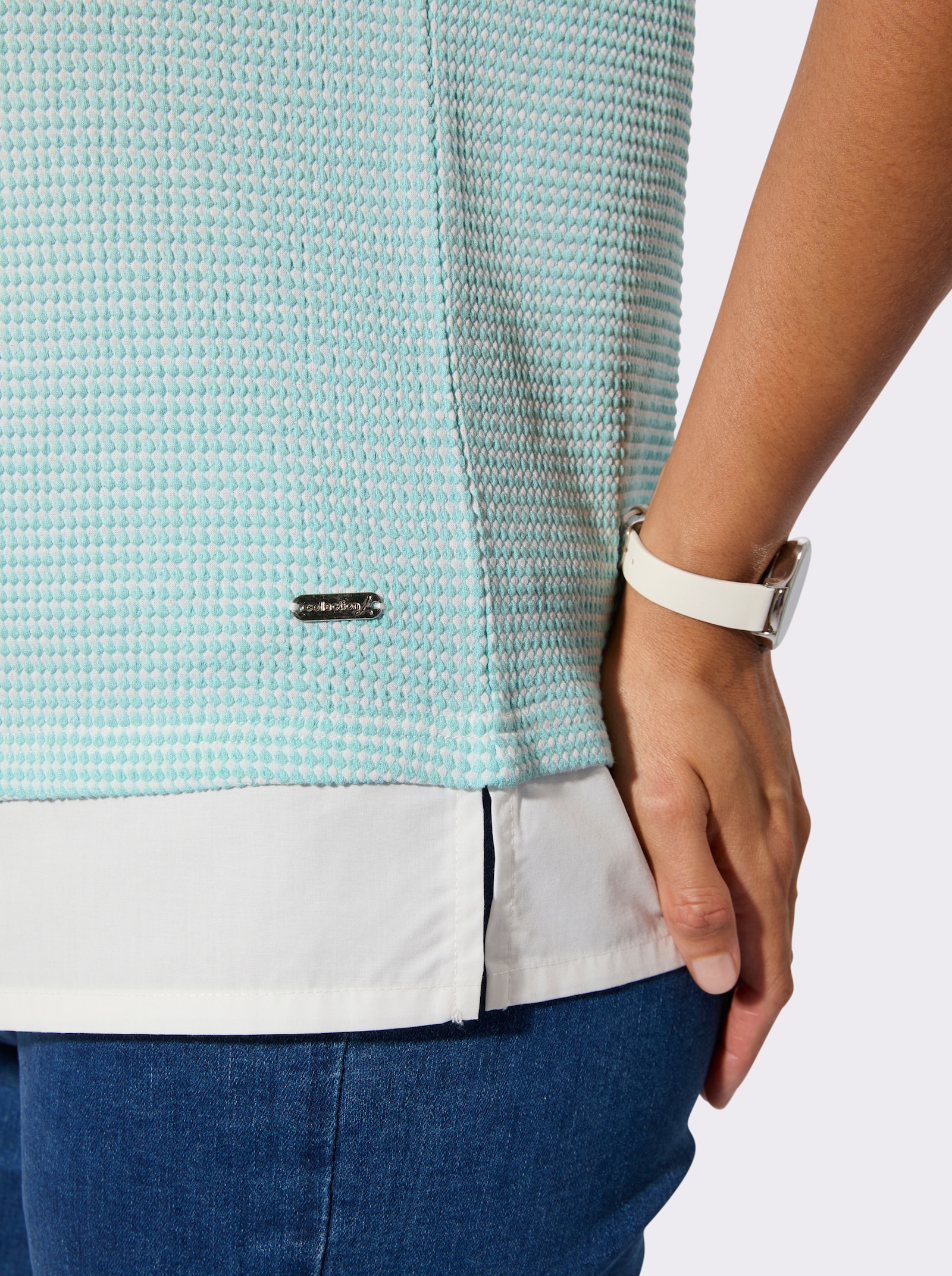 2-in-1-Shirt mit Web-Einsätzen - mint-weiß-bedruckt
