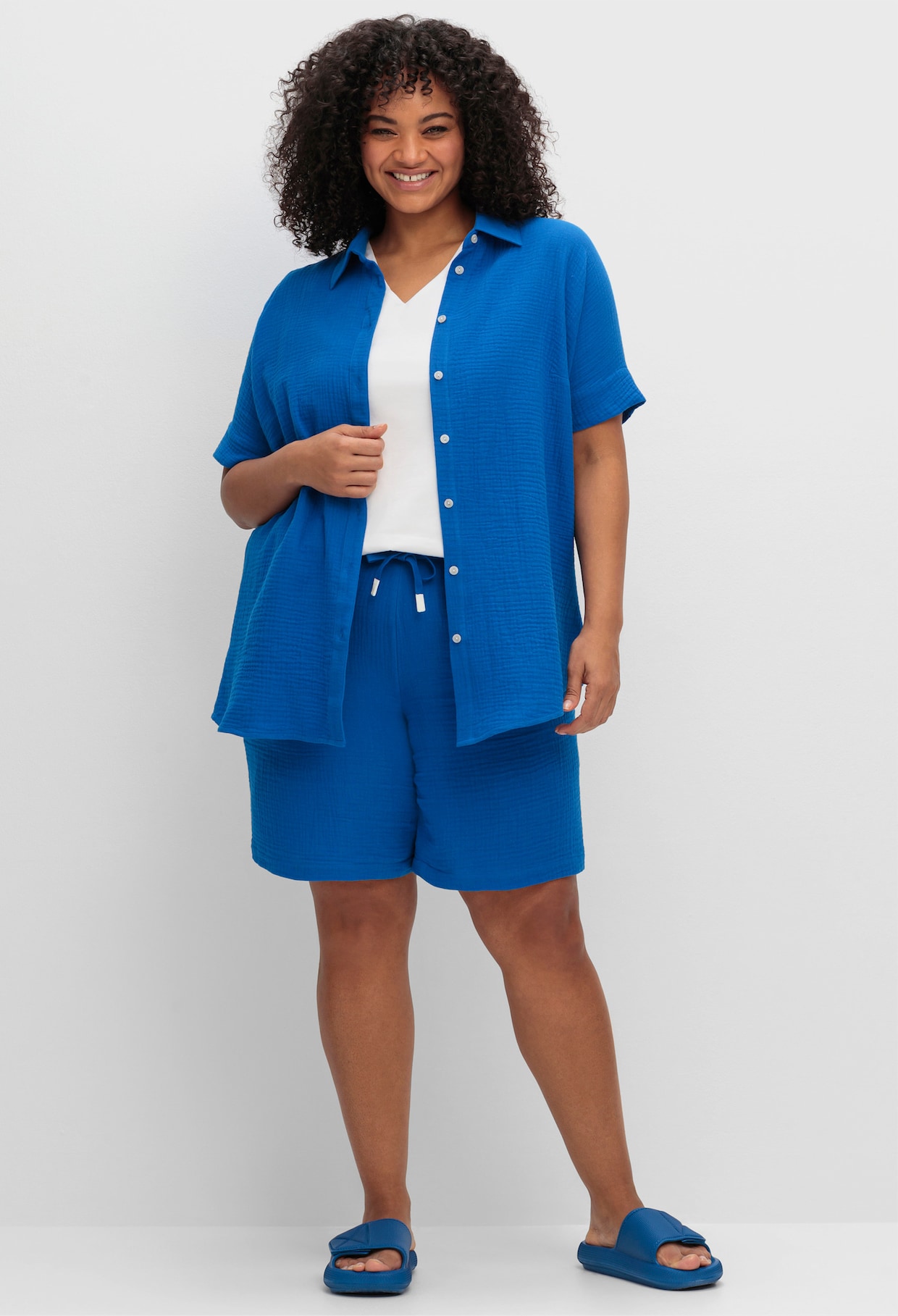 sheego Overhemdblouse - kobaltblauw