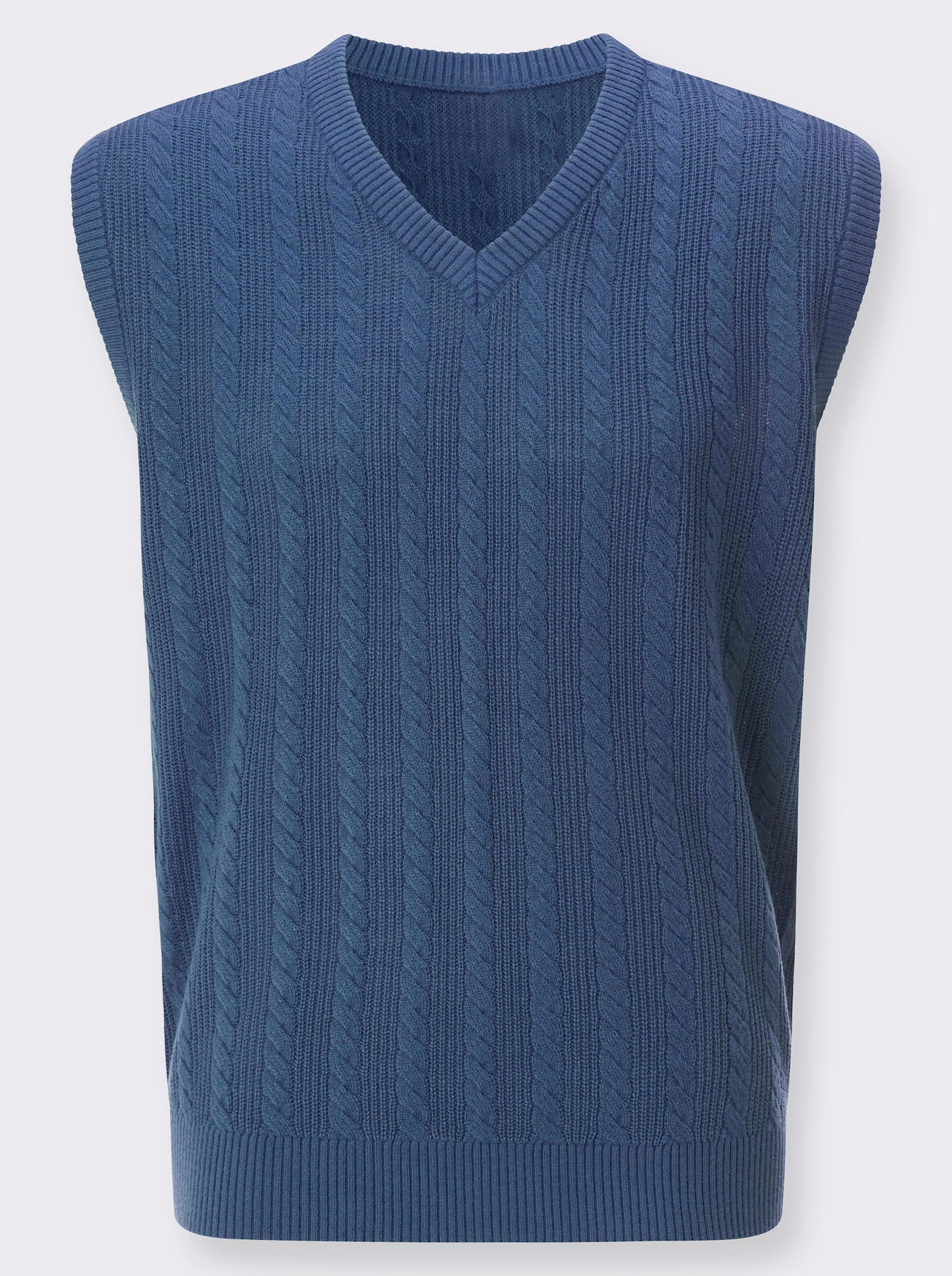 Pullunder mit Zopf- und Strickmuster - jeansblau