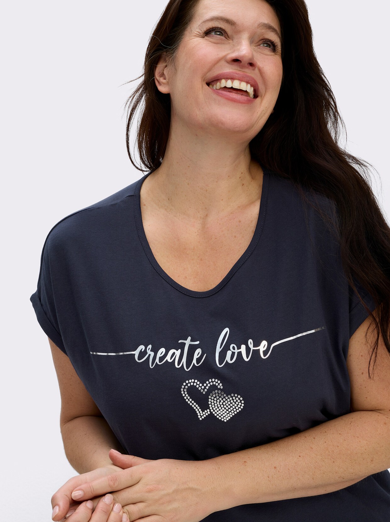 Rundhalsshirt mit Ärmel-Aufschlag - marine