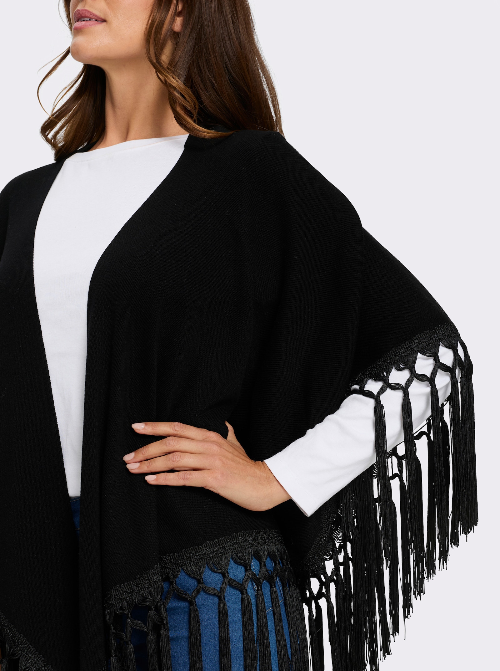 heine Cape avec franges - noir