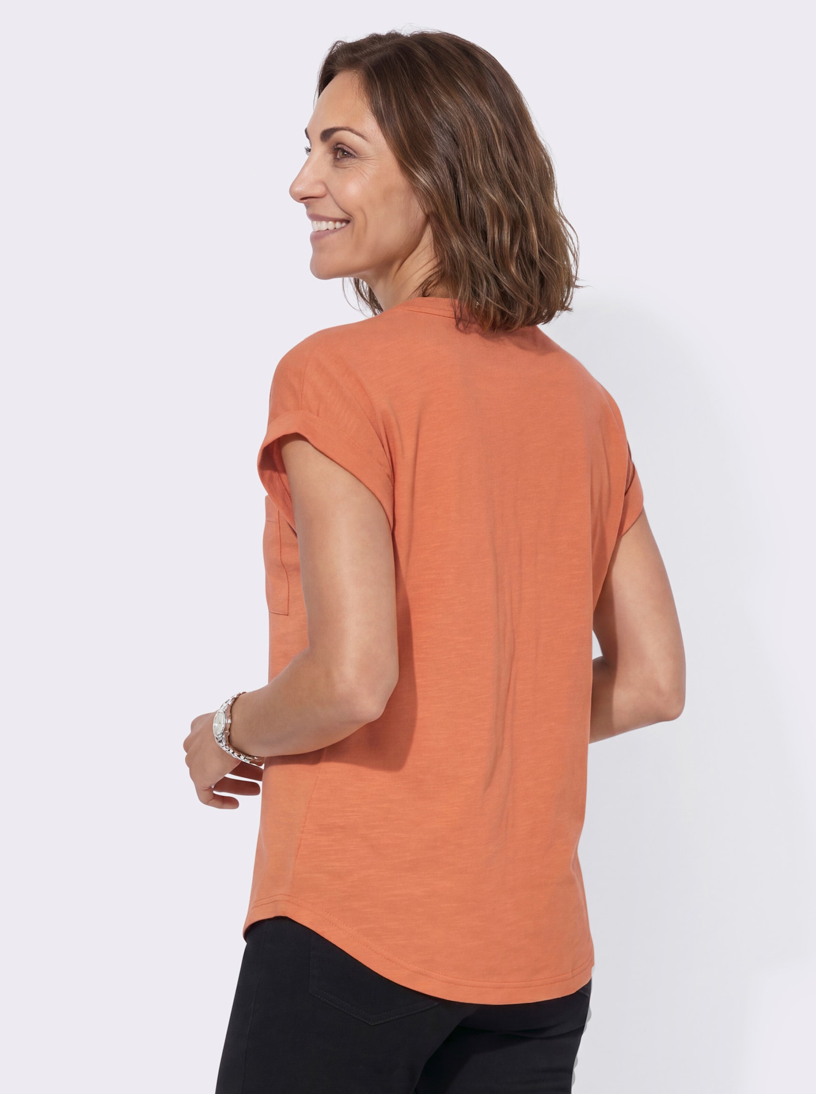 Kurzarmshirt mit Ärmelaufschlägen - papaya