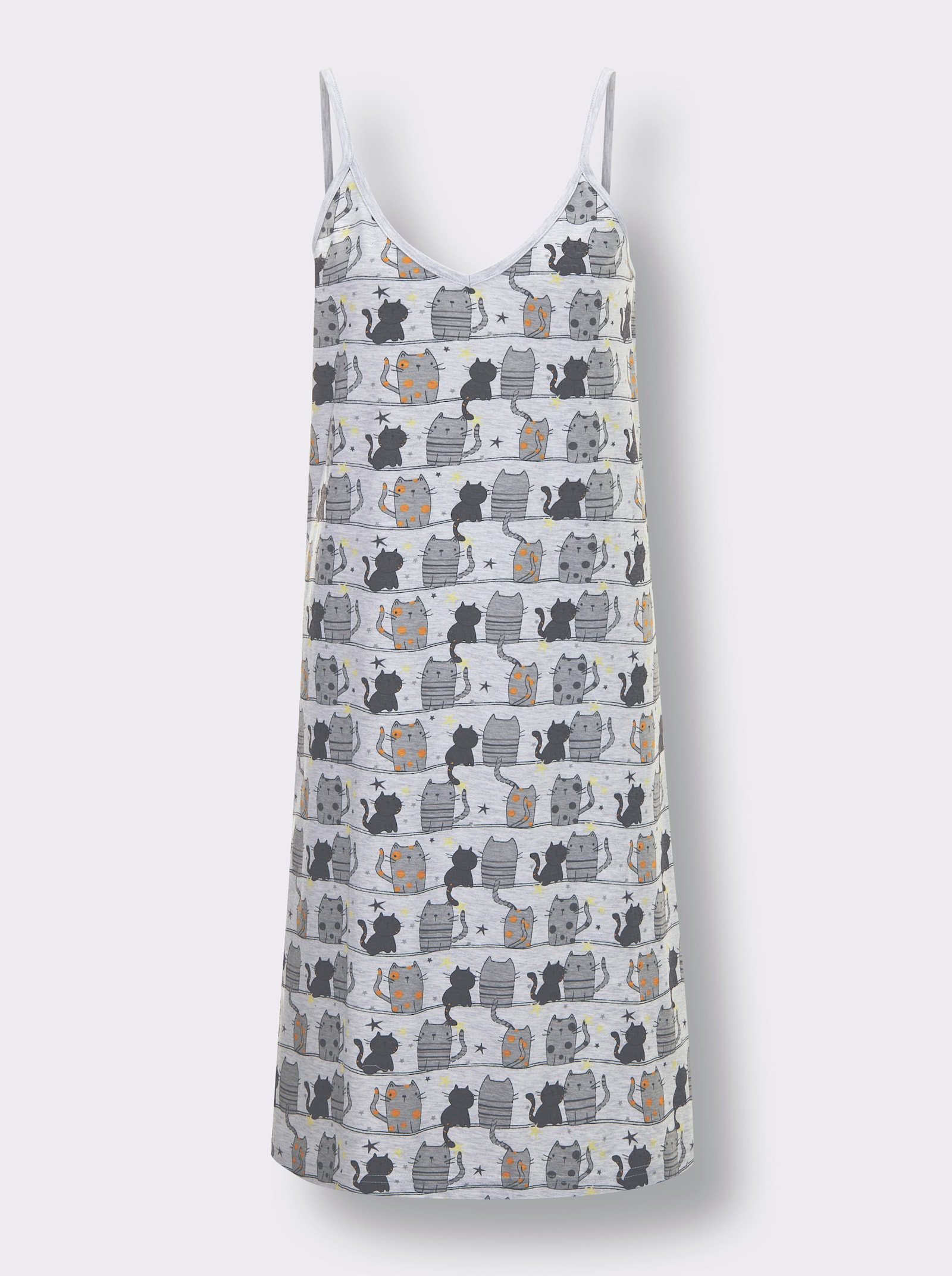 wäschepur Nachthemden met kattenprint - lichtgrijs bedrukt + geel bedrukt