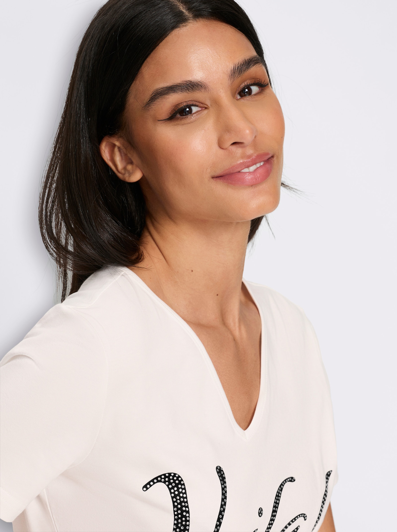 heine Kurzarmshirt mit Schriftzug - ecru