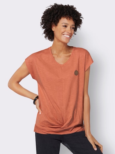 Kurzarmshirt Saum in Knoten-Optik - papaya