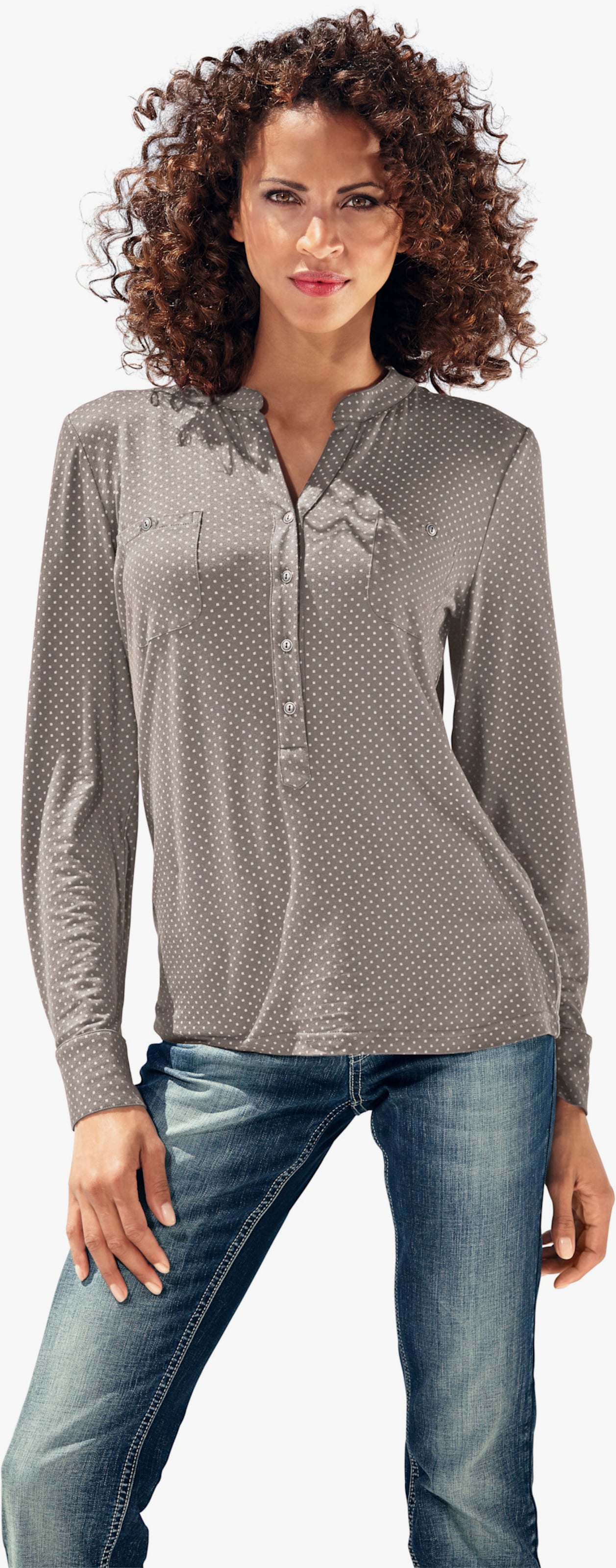 heine Blusenshirt mit Brusttaschen - taupe