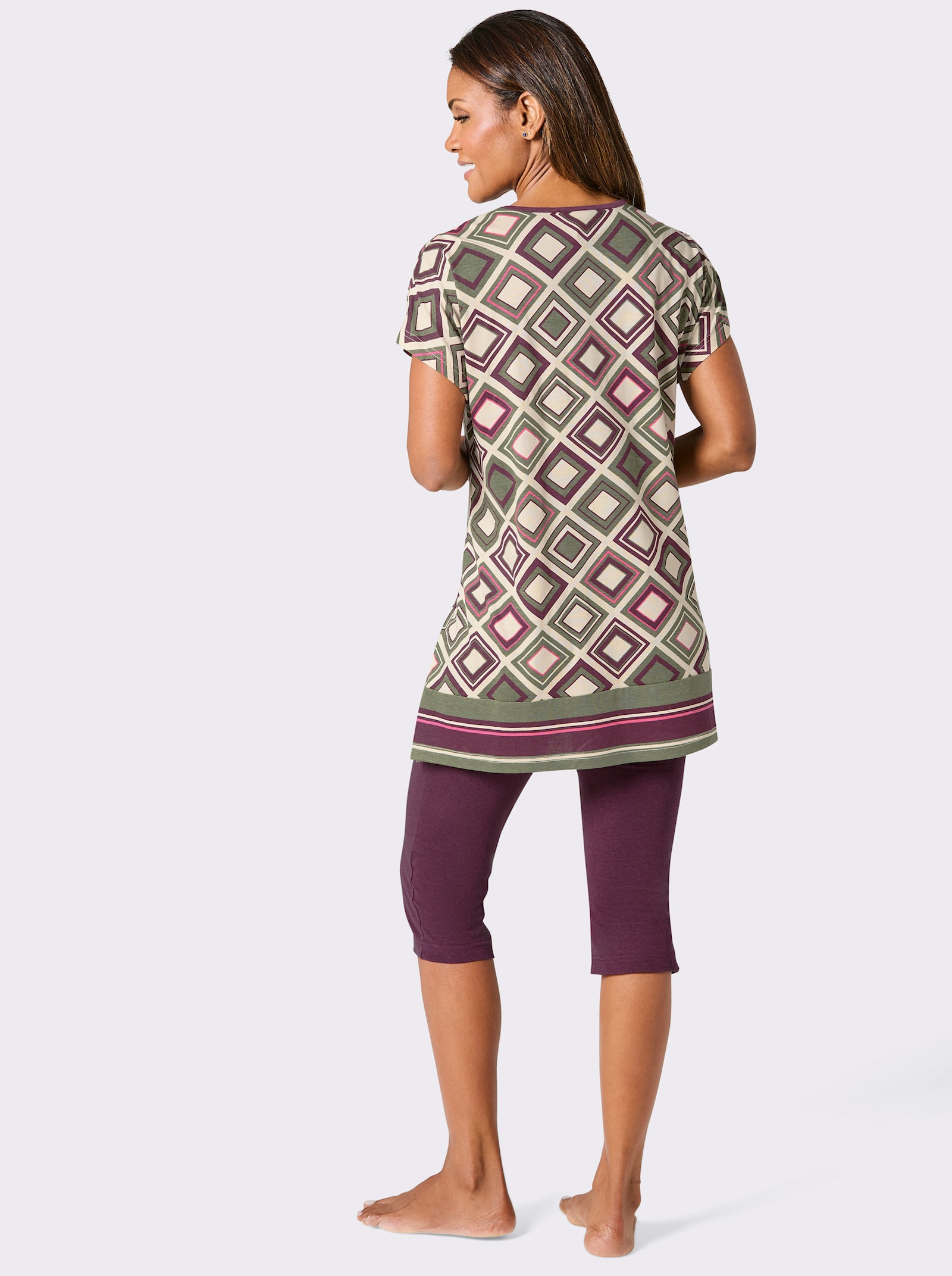 wäschepur Capri-Schlafanzug - burgund-khaki-bedruckt