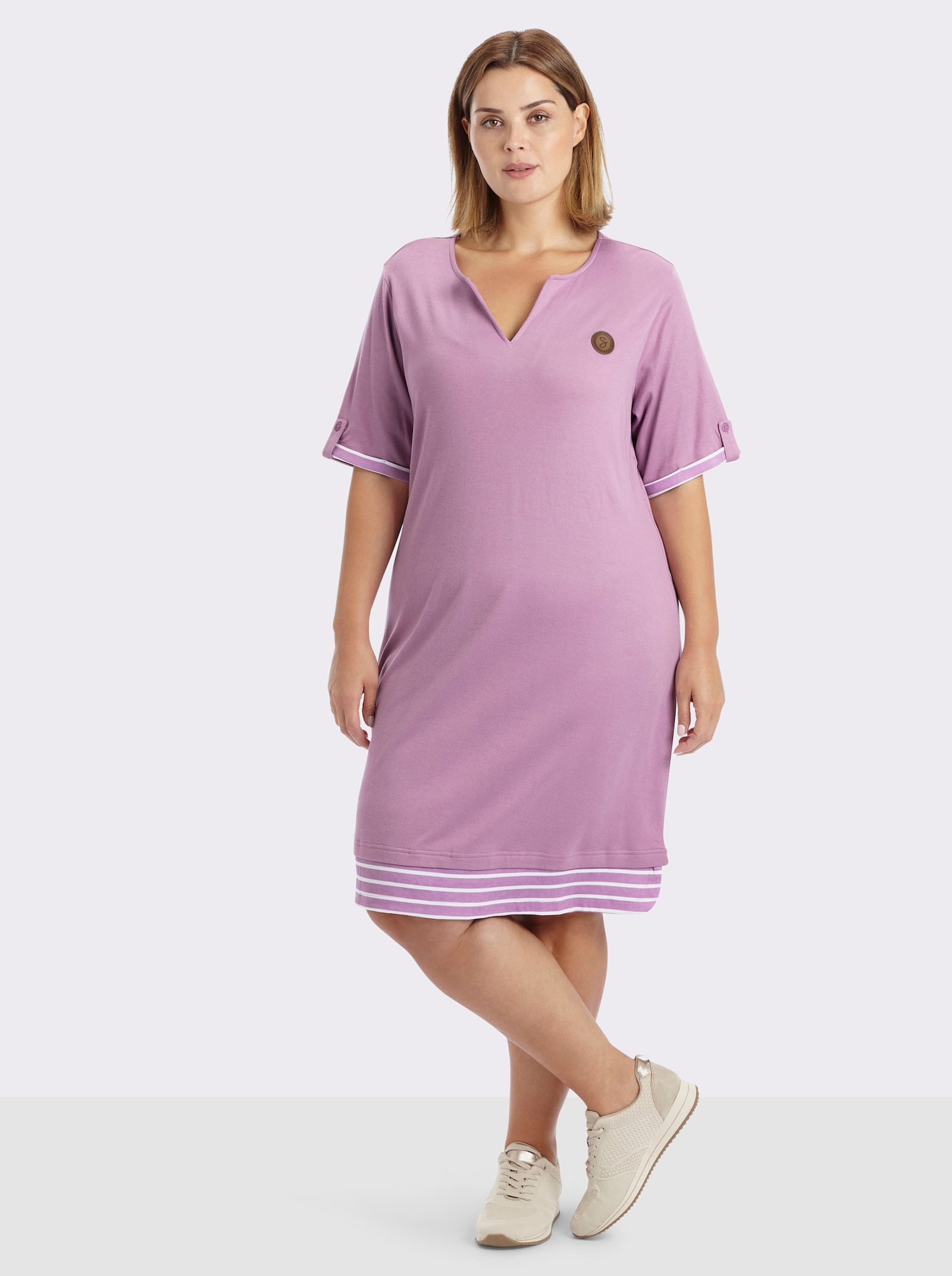 sheego Shirtkleid mit Kontrast-Ringelstoff - orchidee