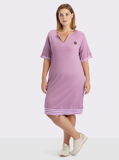 sheego Shirtkleid mit Kontrast-Ringelstoff - orchidee