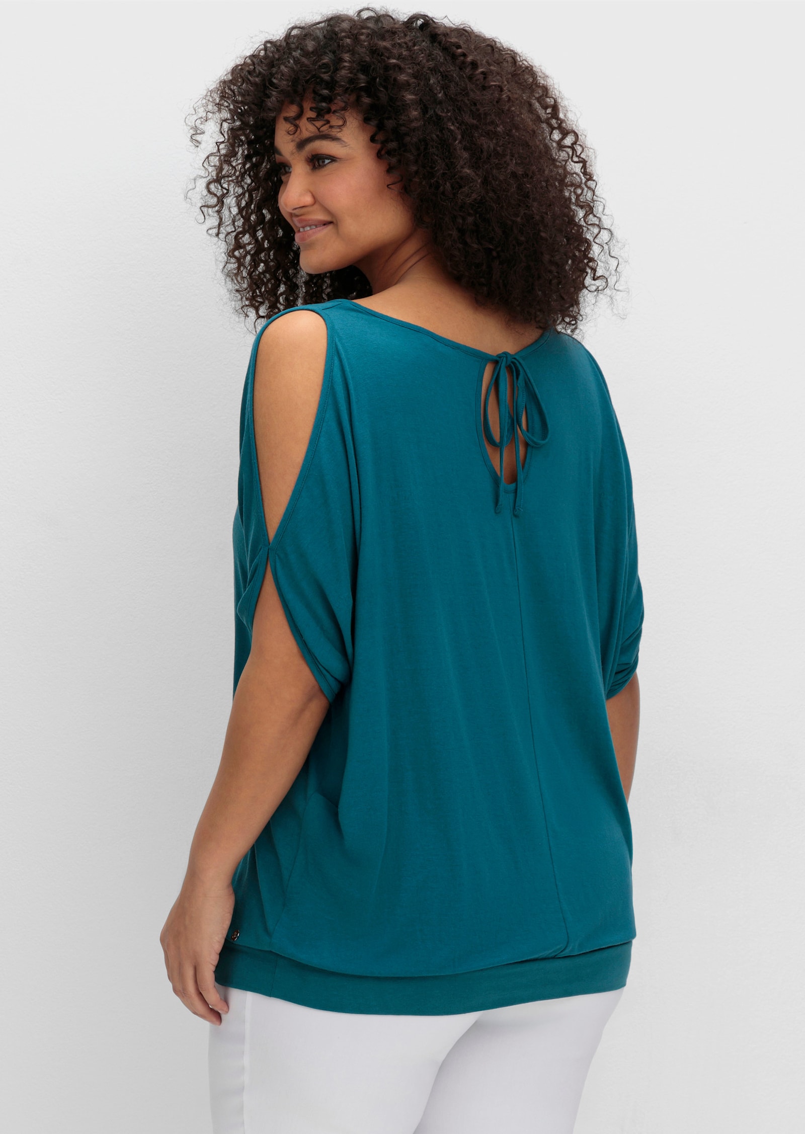 sheego T-shirt avec manches fendues - pétrole foncé