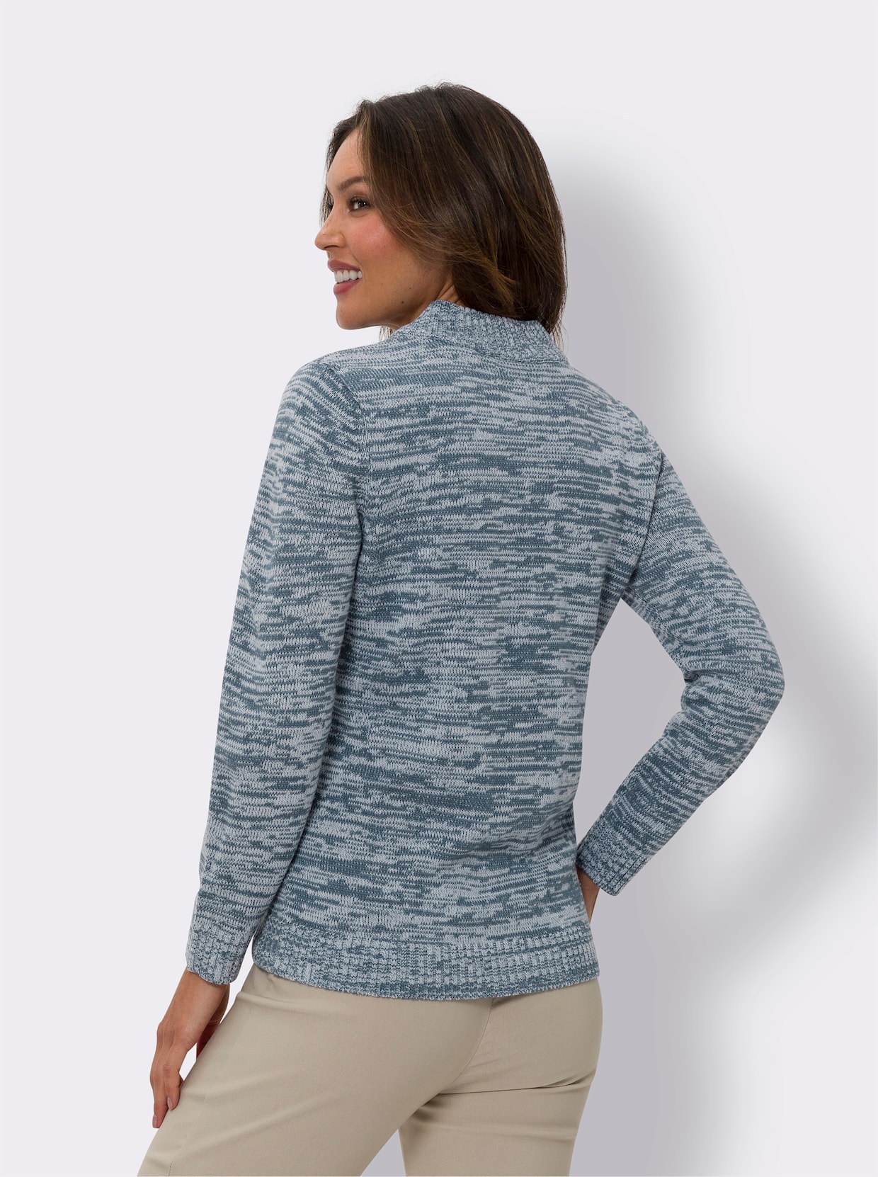 Strickjacke - rauchblau-ecru-meliert