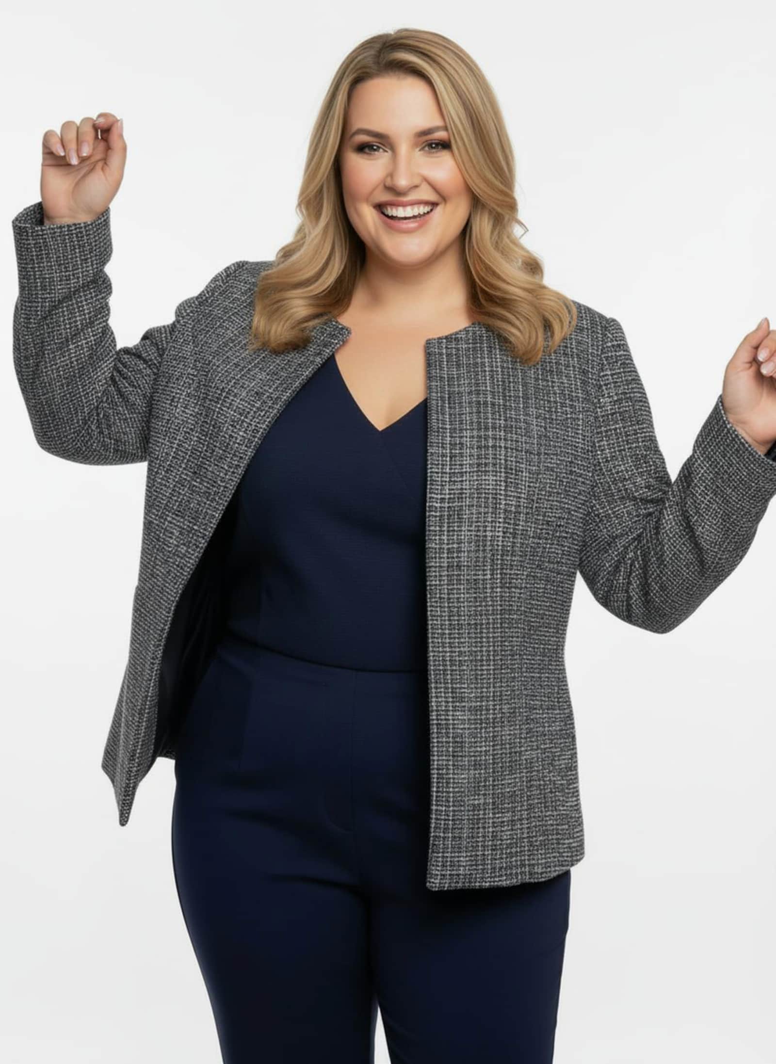 Bouclé-Blazer mit Effektgarn - marine-meliert