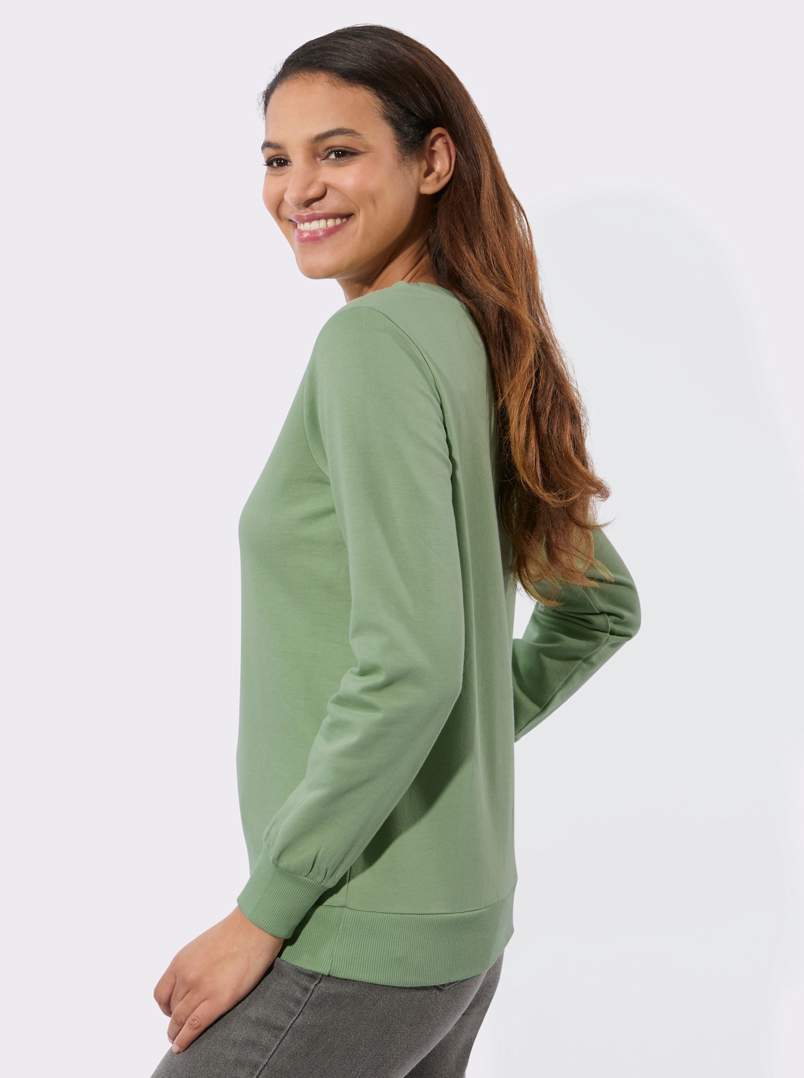 Sweatshirt mit Ripp-Abschlüssen - eucalyptus