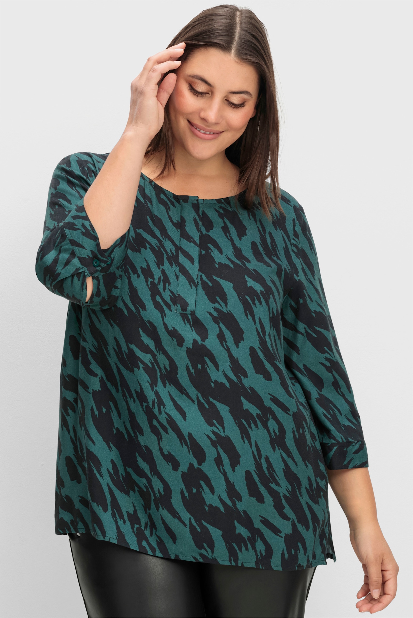 sheego Tunika mit abstraktem Alloverprint - schwarz-gemustert