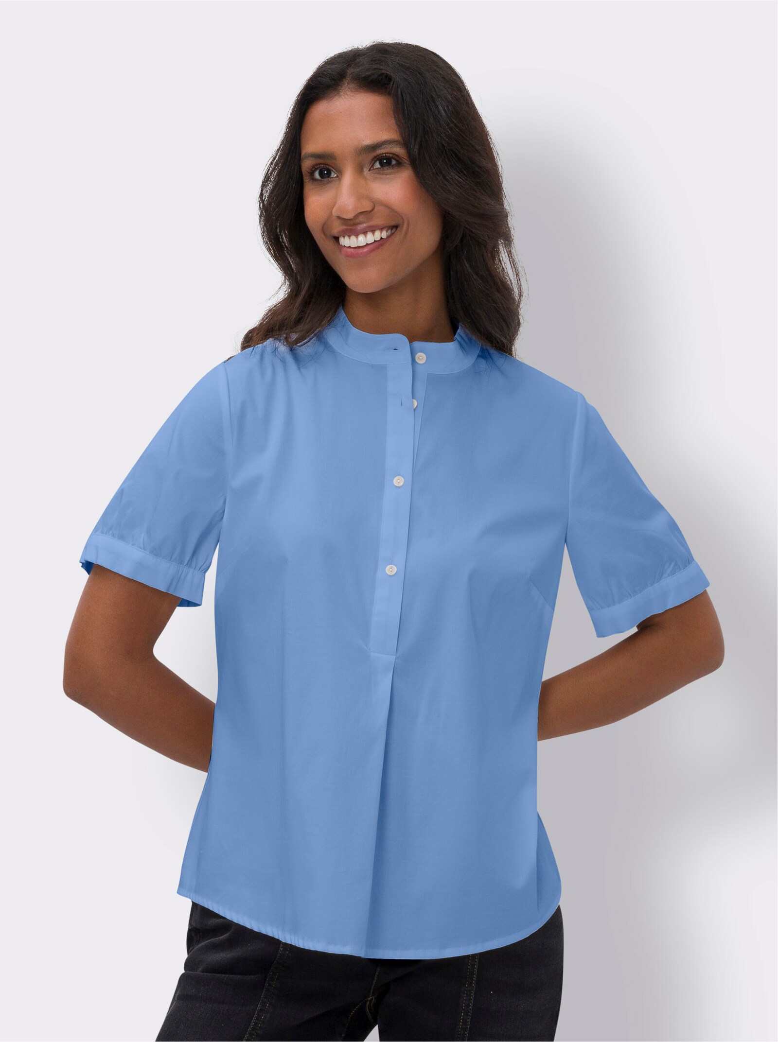 heine Stretchbluse mit dezentem Glanz - himmelblau