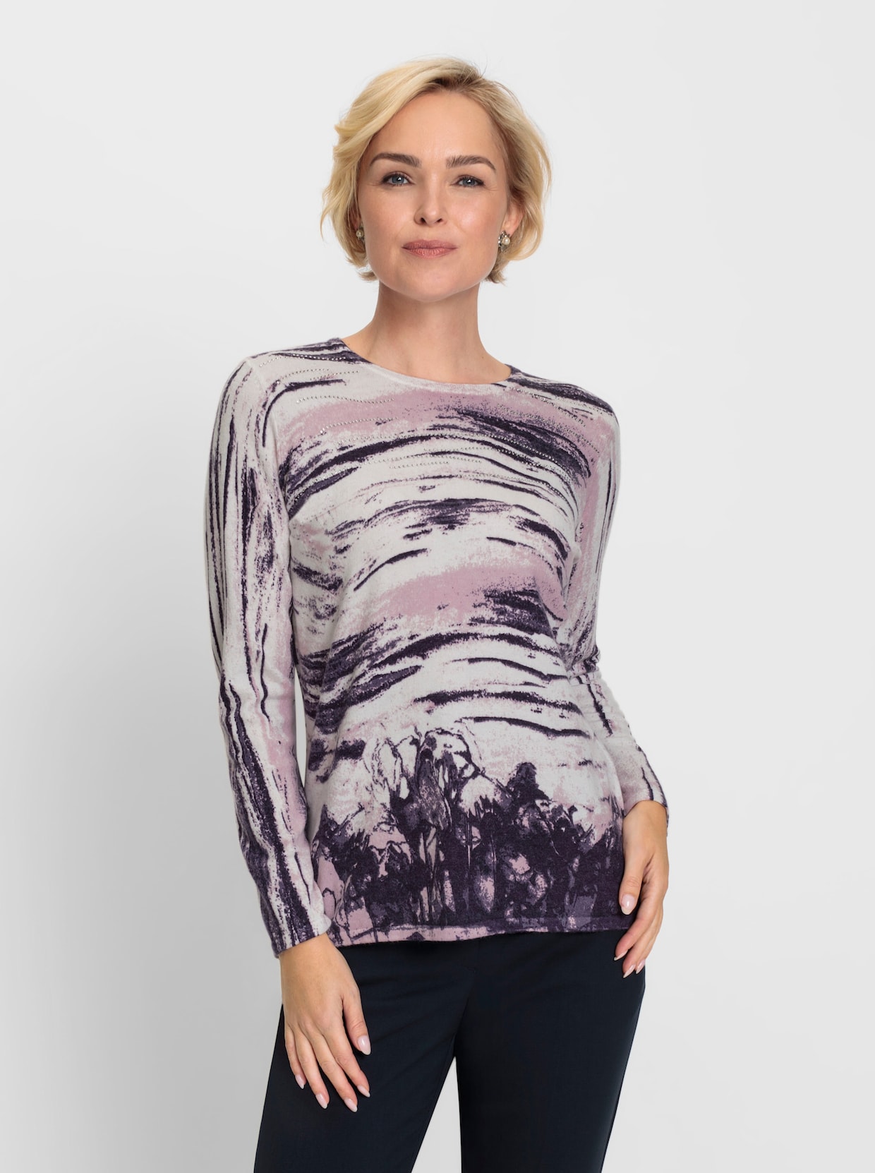 Pullover met lange mouwen - vijg/ecru bedrukt