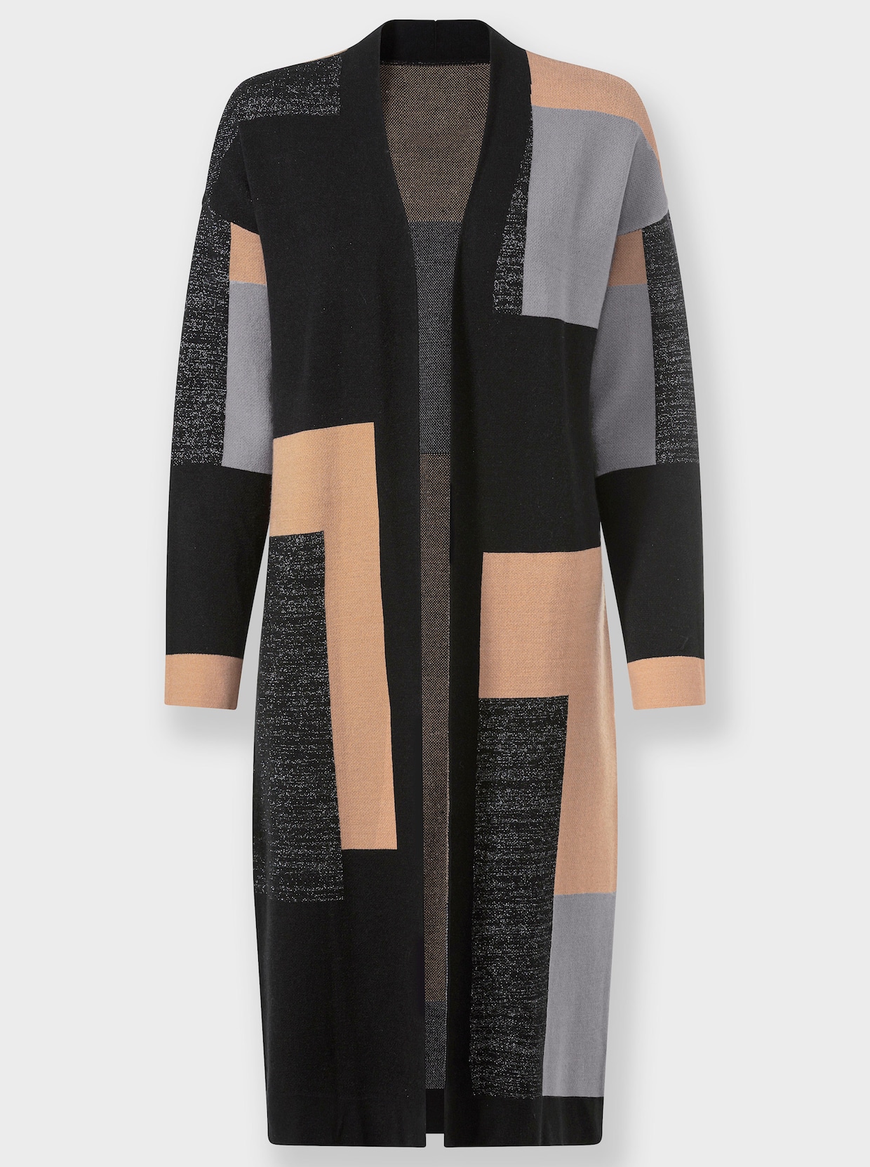 heine Jacquardvest - zwart/camel gedessineerd