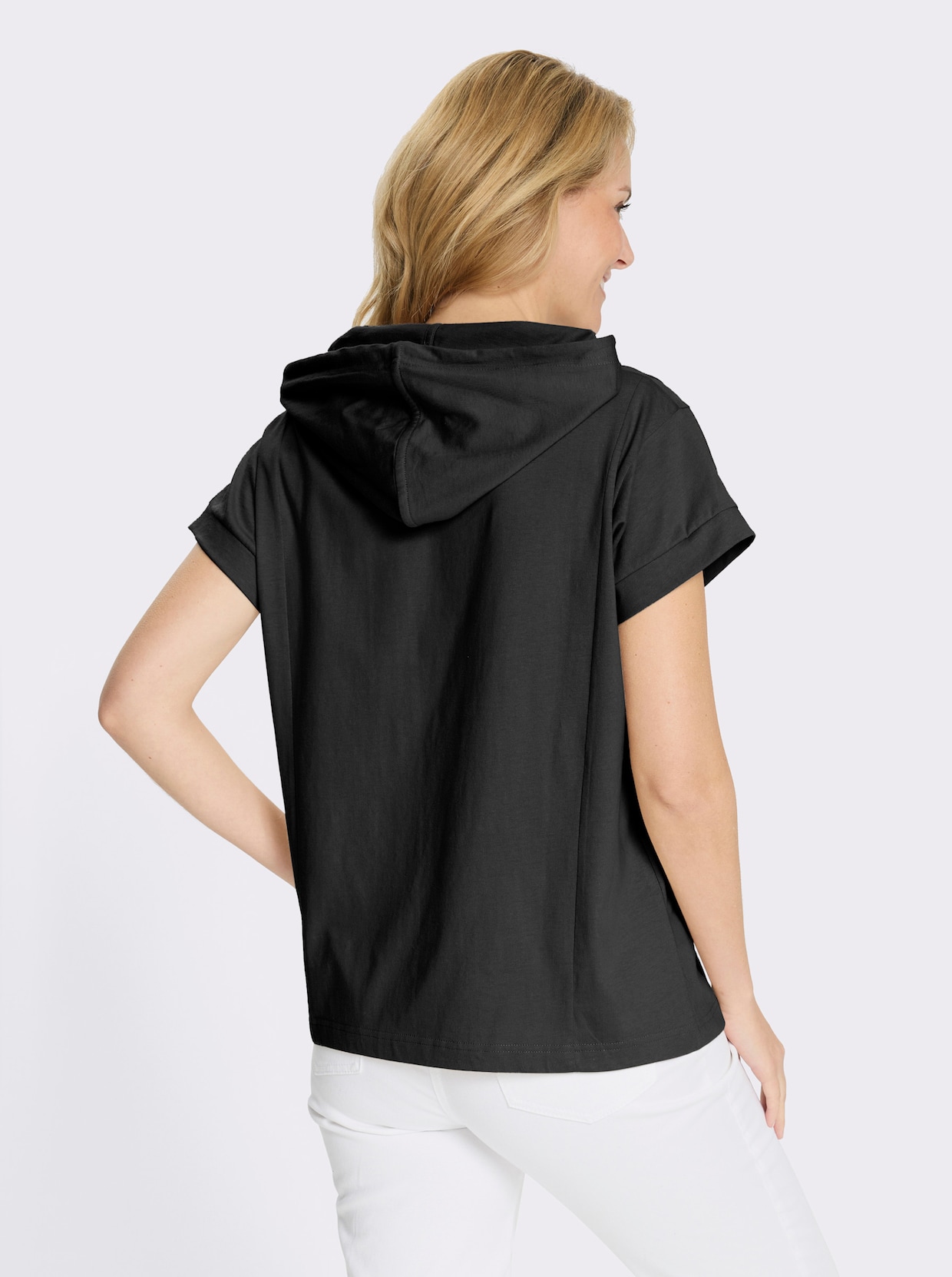 Kapuzenshirt mit überschnittenen Schultern - schwarz