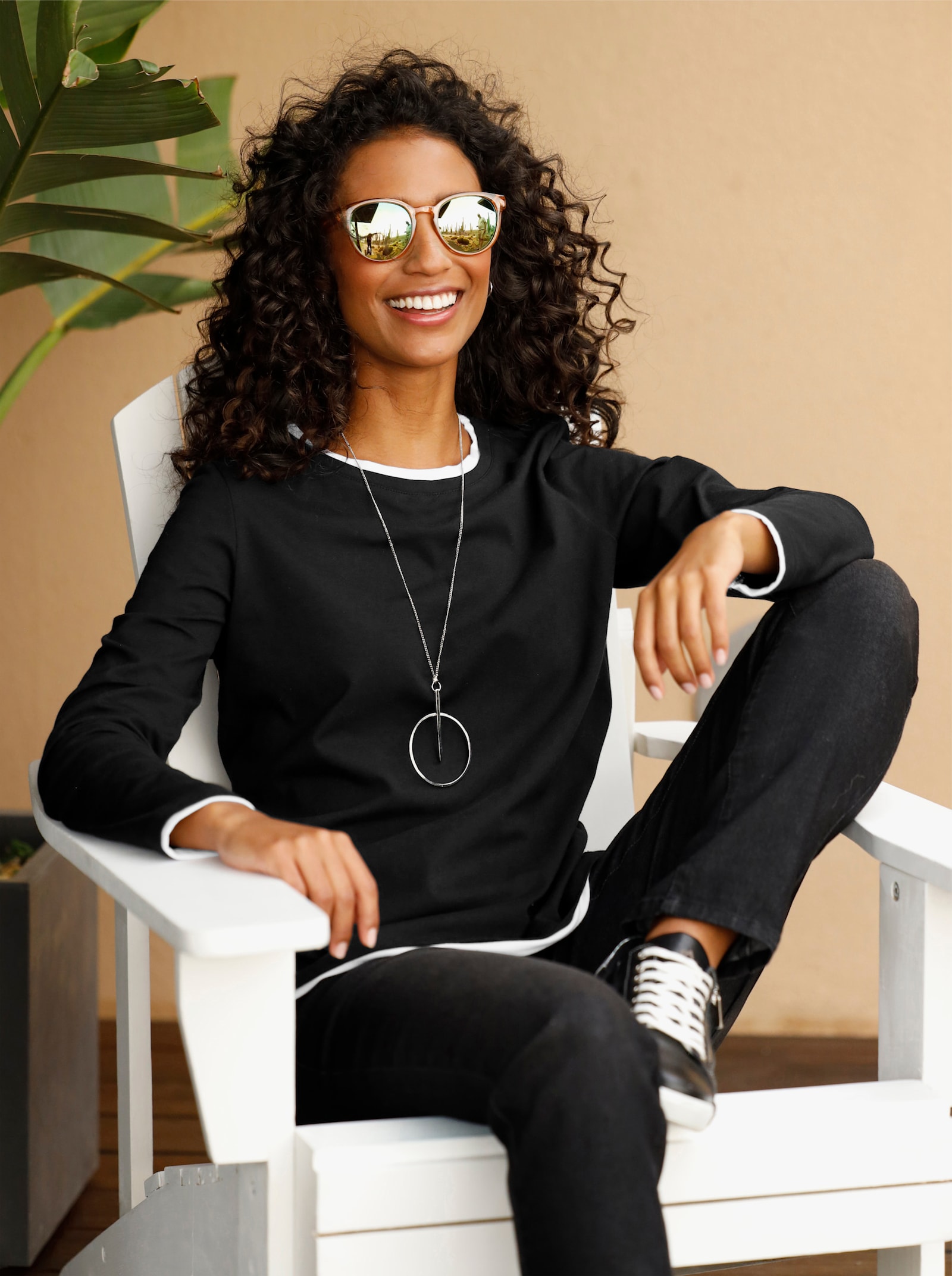 heine Rundhalsshirt in 2-in-1-Optik - schwarz-weiß