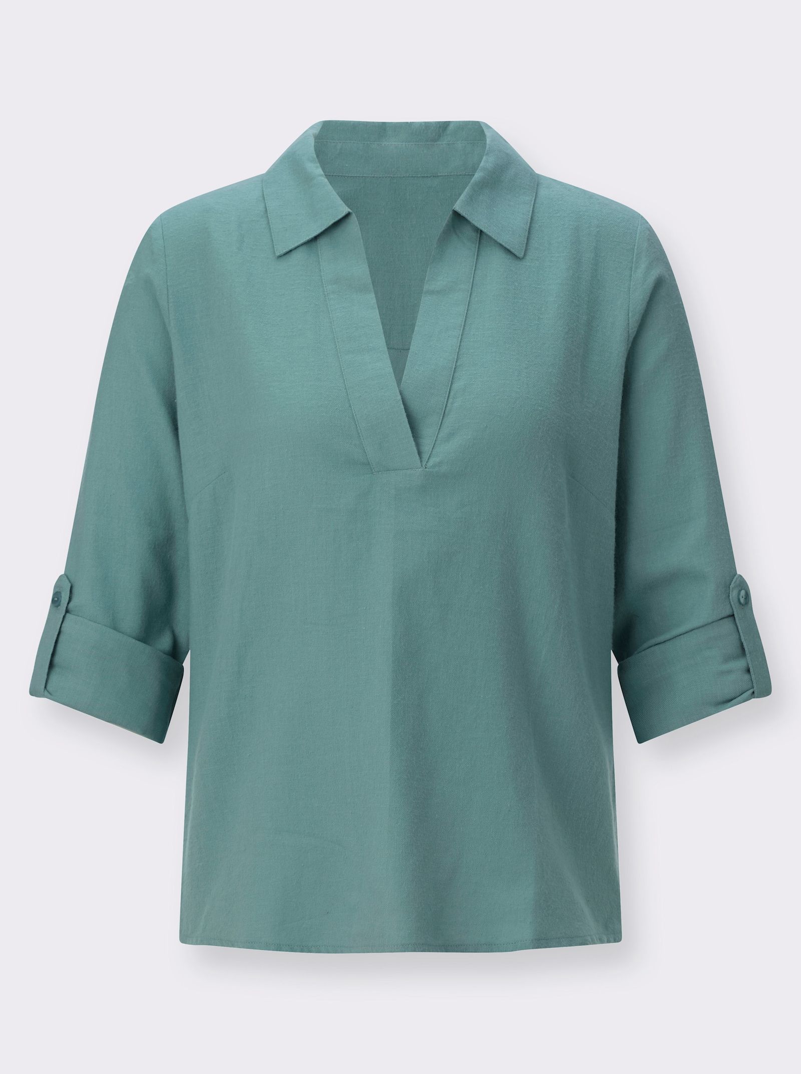 Flanellbluse mit krempelbaren Ärmeln - jade