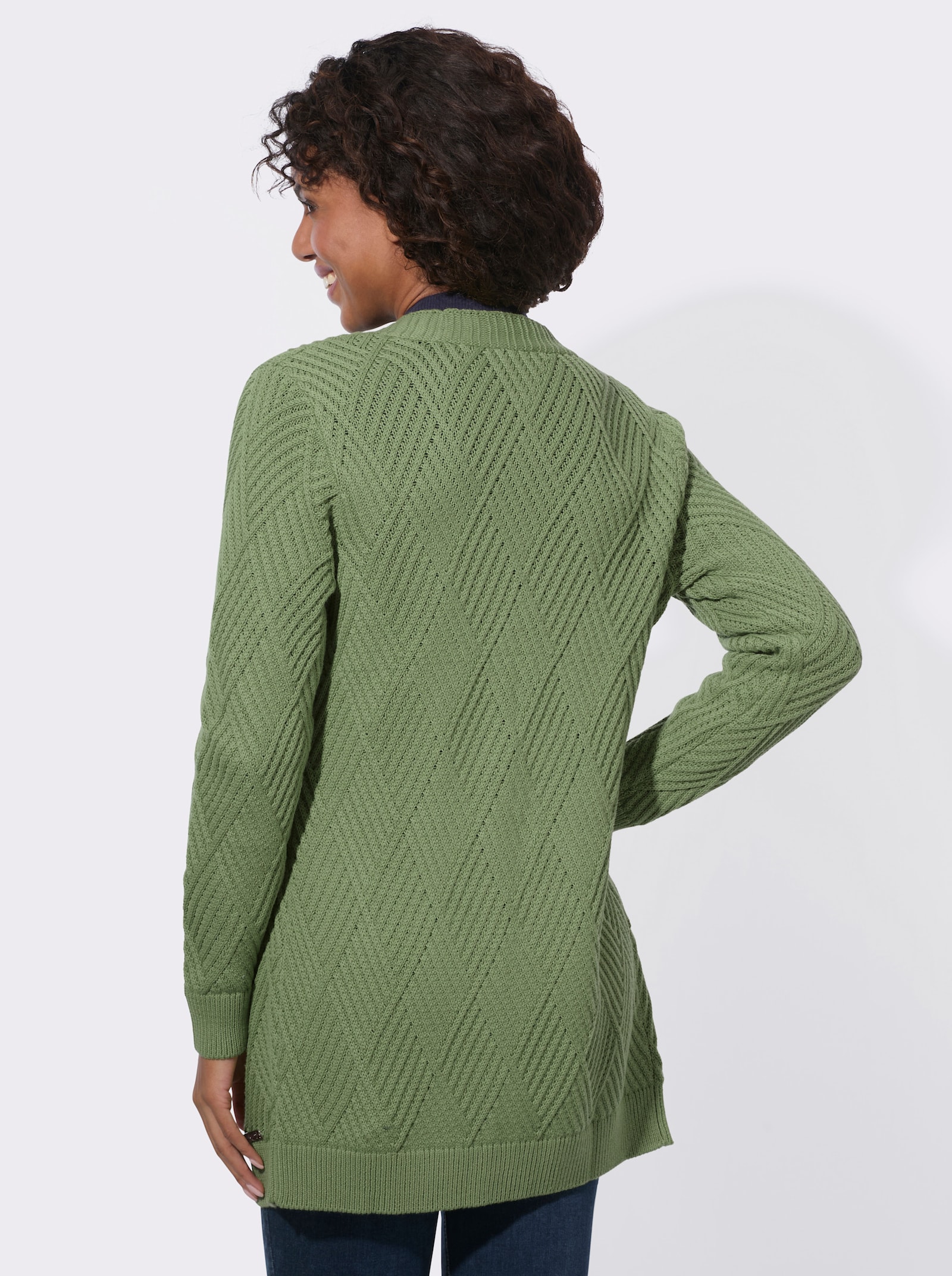 Longstrickjacke mit Knöpfen in Hornoptik - eucalyptus