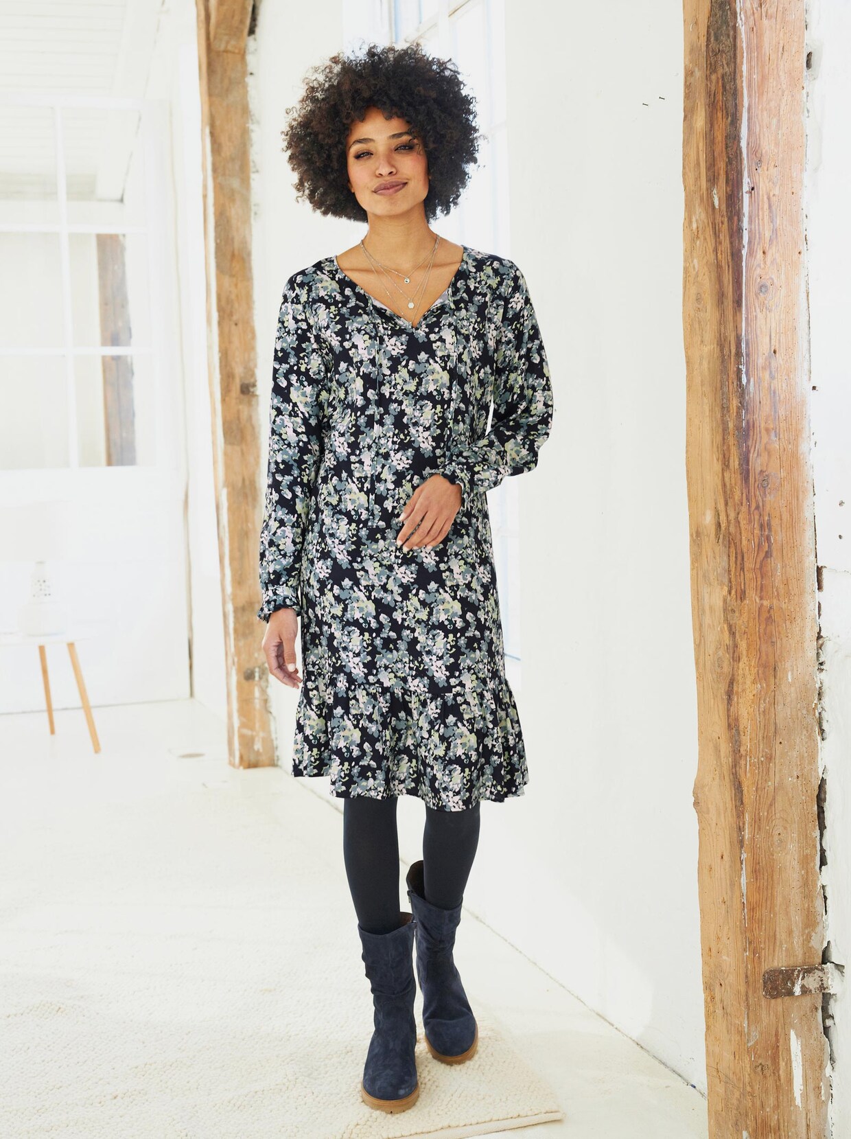 Linea Tesini Druck-Kleid - marine-jade-bedruckt