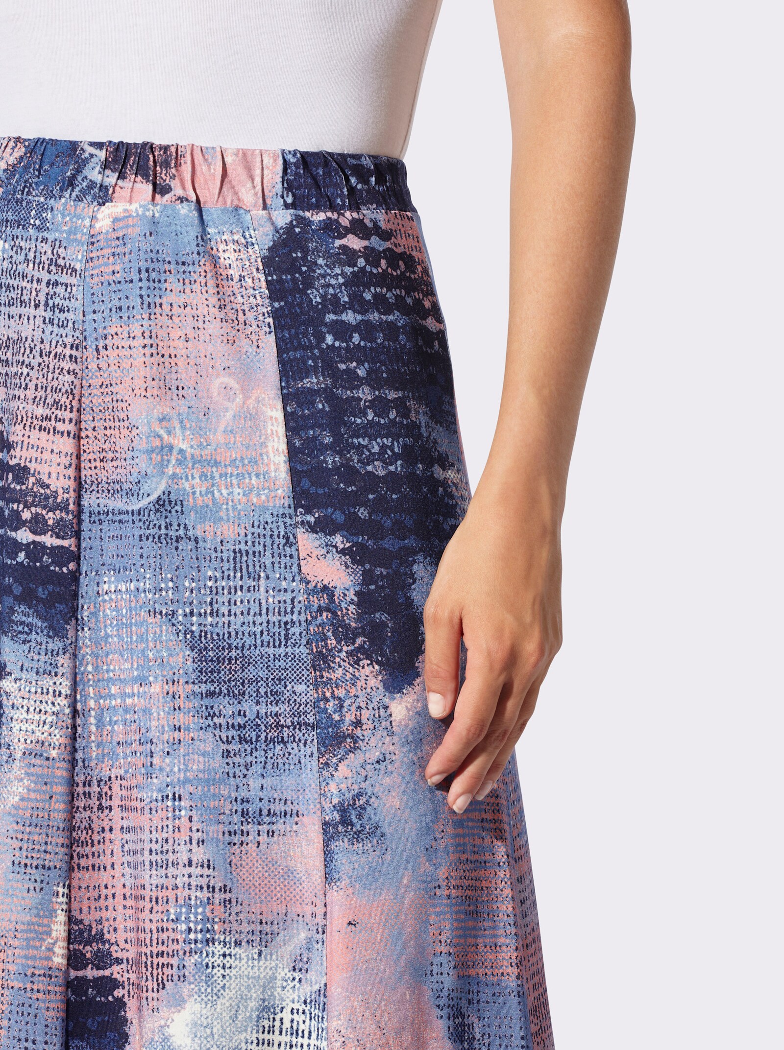 Bahnenrock mit Rundum-Dehnbund - marine-flamingo-bedruckt